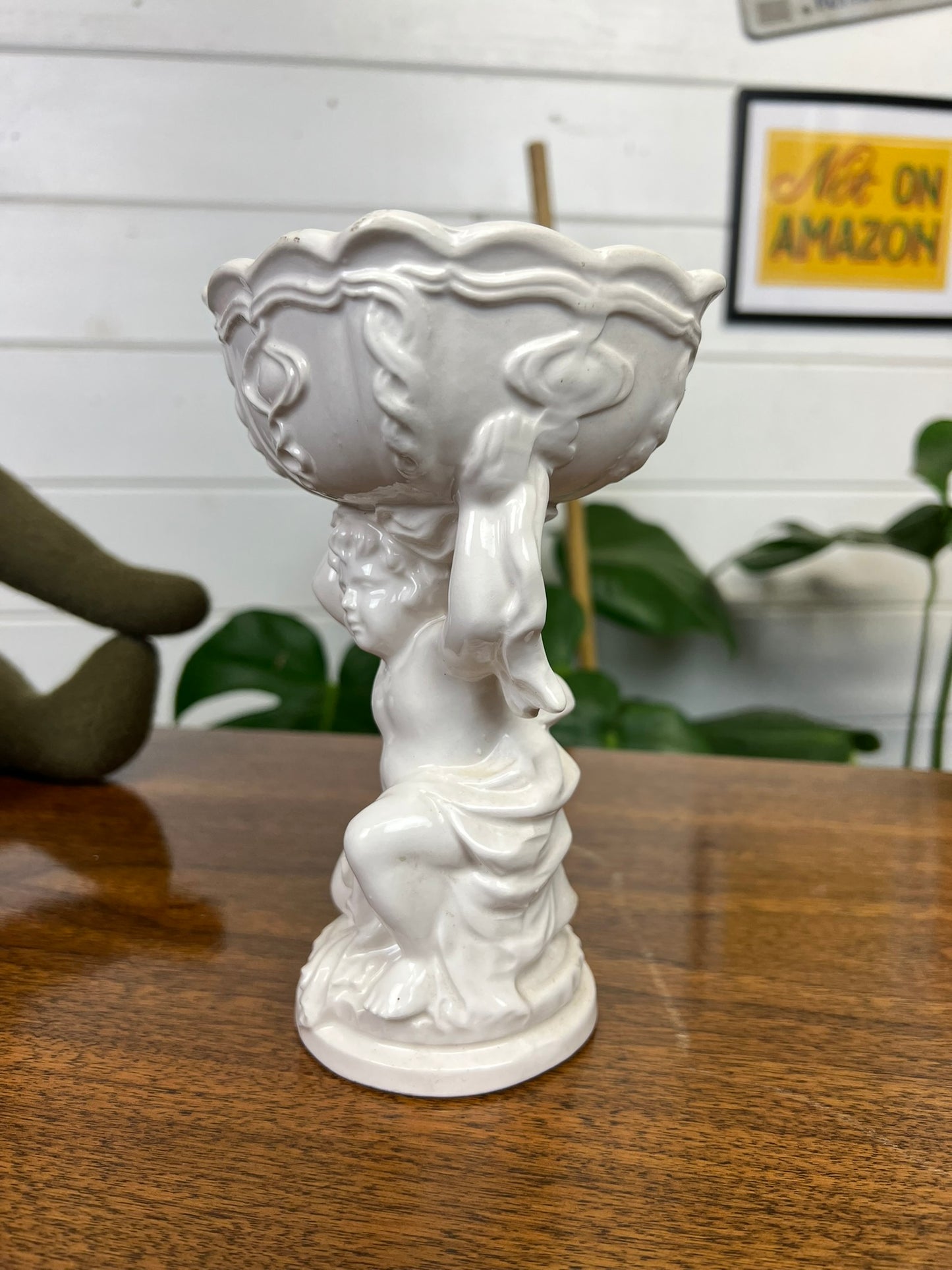 Vintage Relpo Ceramic Cherub Pedestal Planter Decorative Boho Country Small Flower Pot