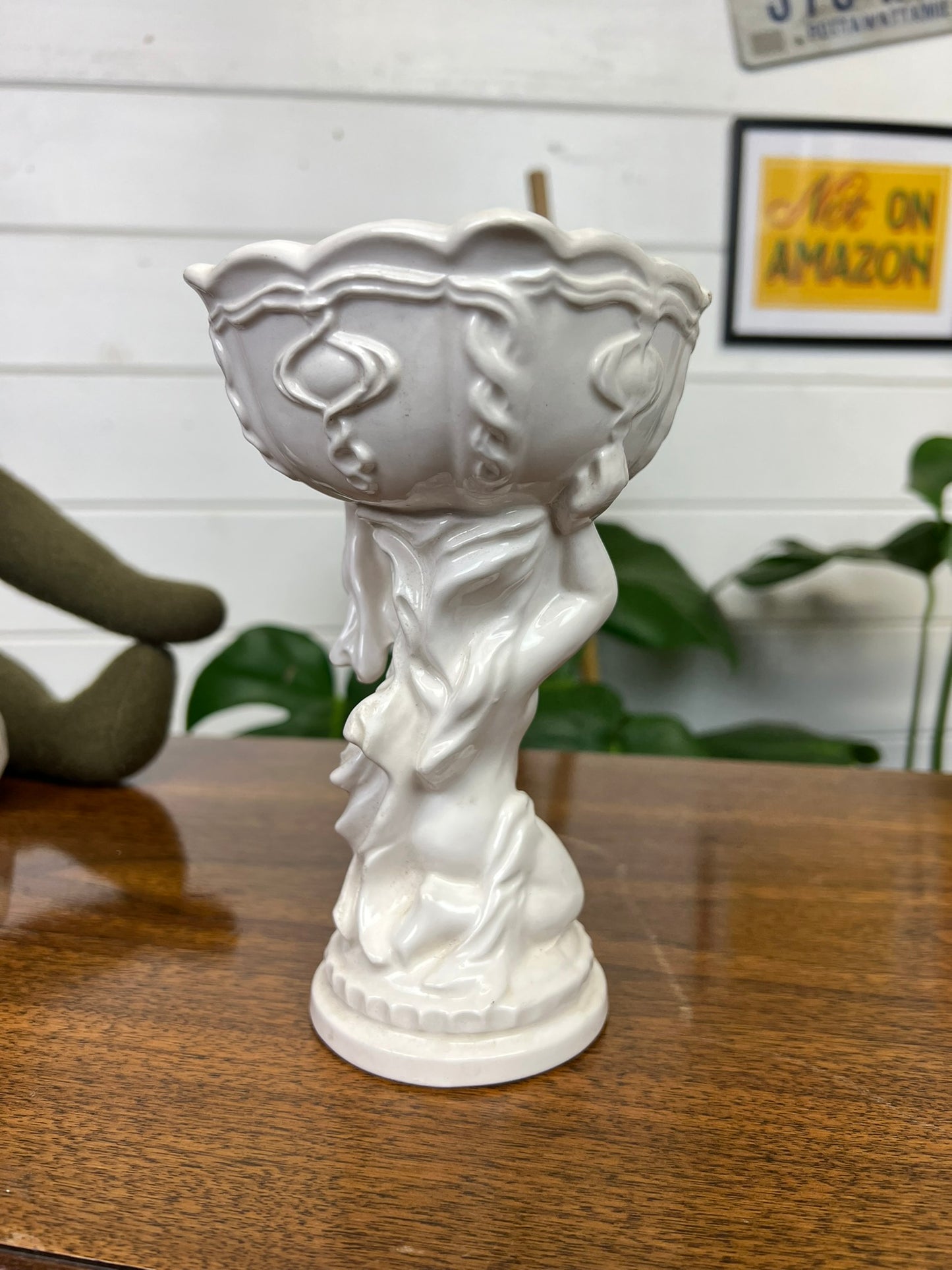 Vintage Relpo Ceramic Cherub Pedestal Planter Decorative Boho Country Small Flower Pot