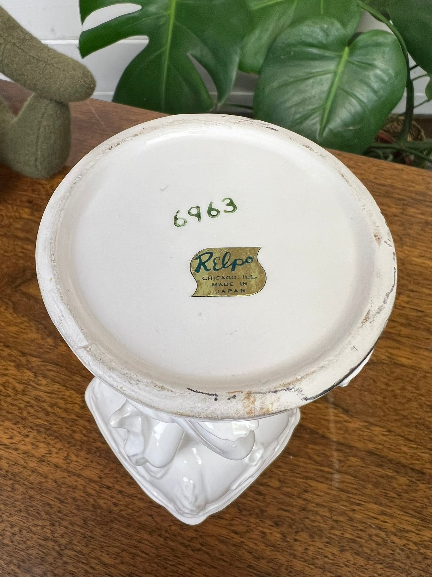 Vintage Relpo Ceramic Cherub Pedestal Planter Decorative Boho Country Small Flower Pot