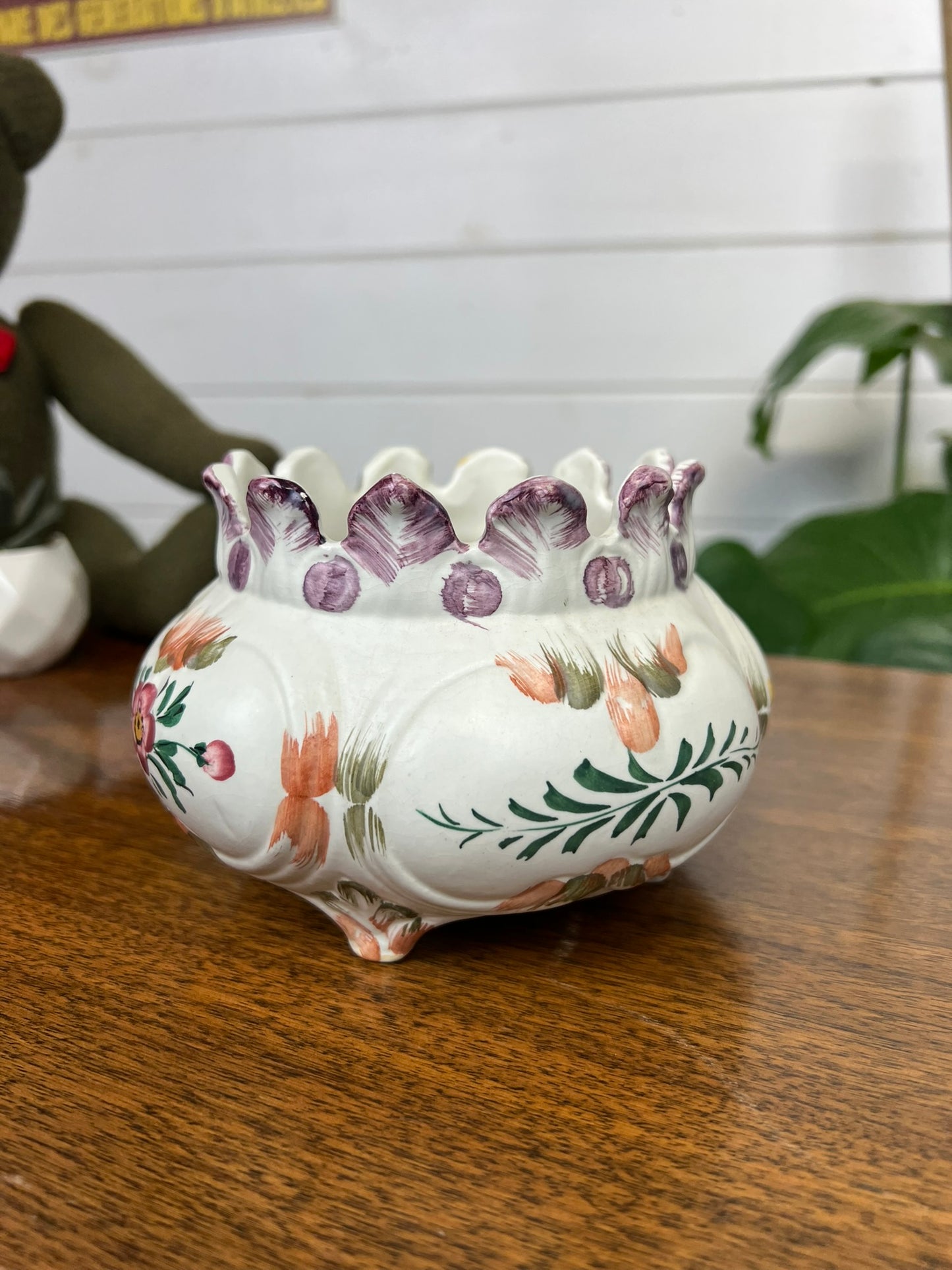 Vintage Italian Bristolia Pottery 4 Legged Ceramic Floral Pot Bowl Vintage Decor Flower Pot Planter