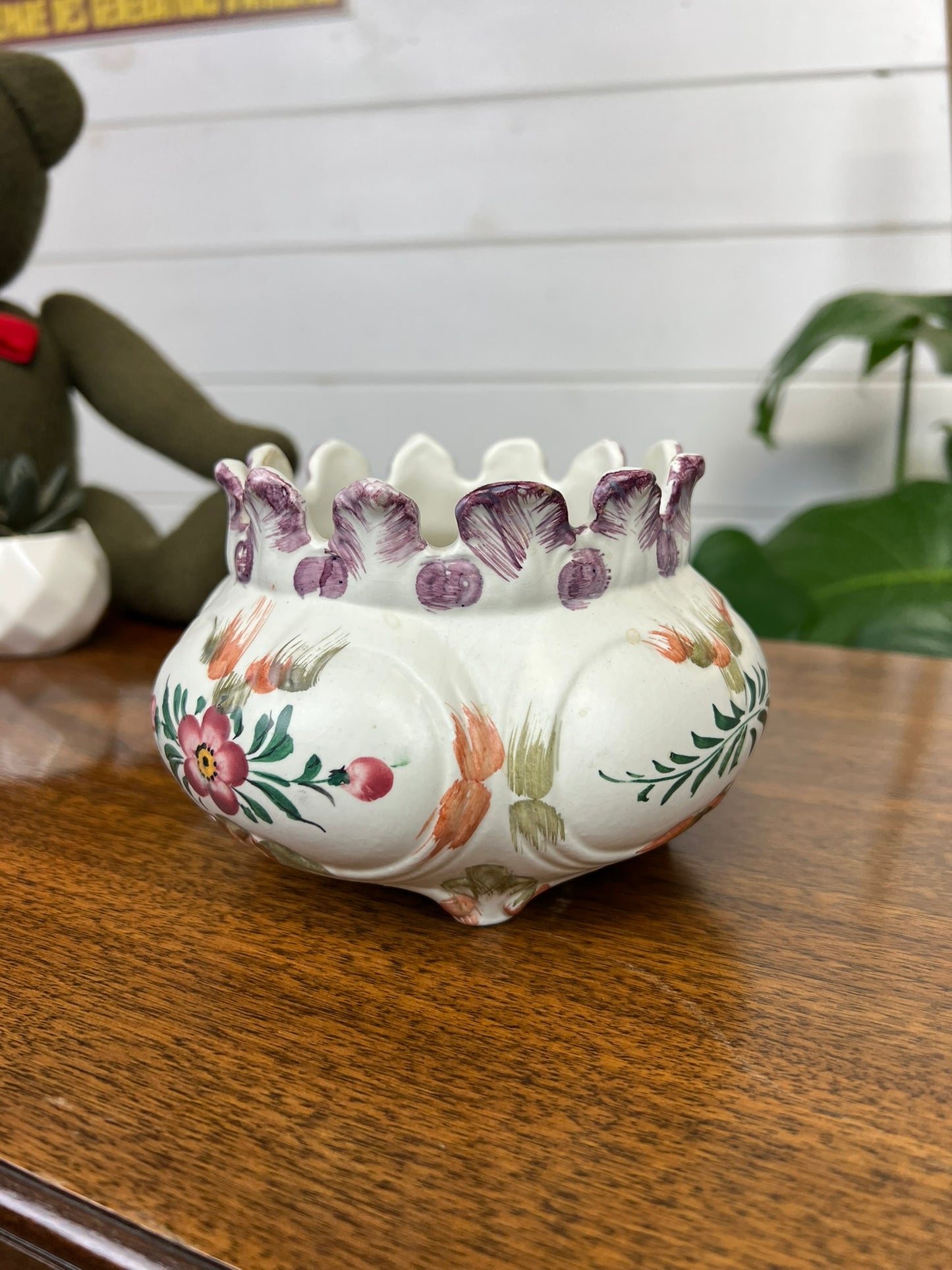 Vintage Italian Bristolia Pottery 4 Legged Ceramic Floral Pot Bowl Vintage Decor Flower Pot Planter