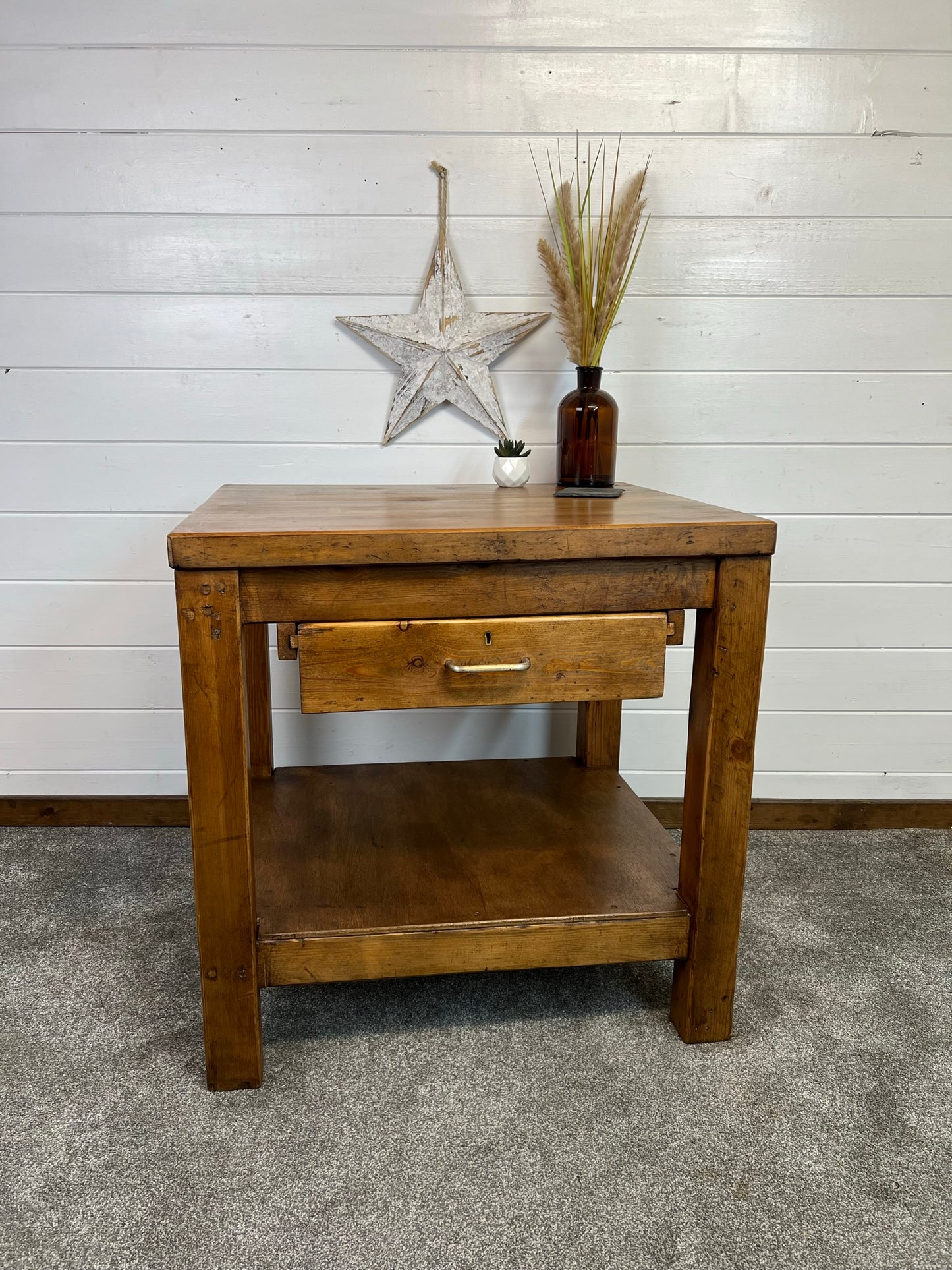 Rustic Reclaimed Large Oak Top Console Side Table Vintage Farmhouse Kitchen Island