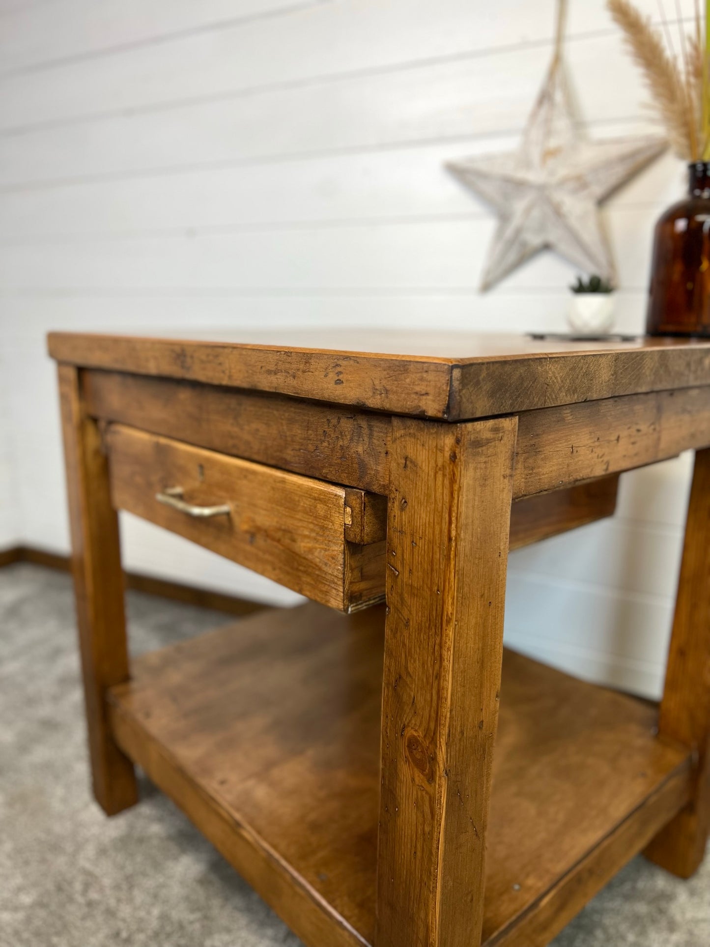 Rustic Reclaimed Large Oak Top Console Side Table Vintage Farmhouse Kitchen Island