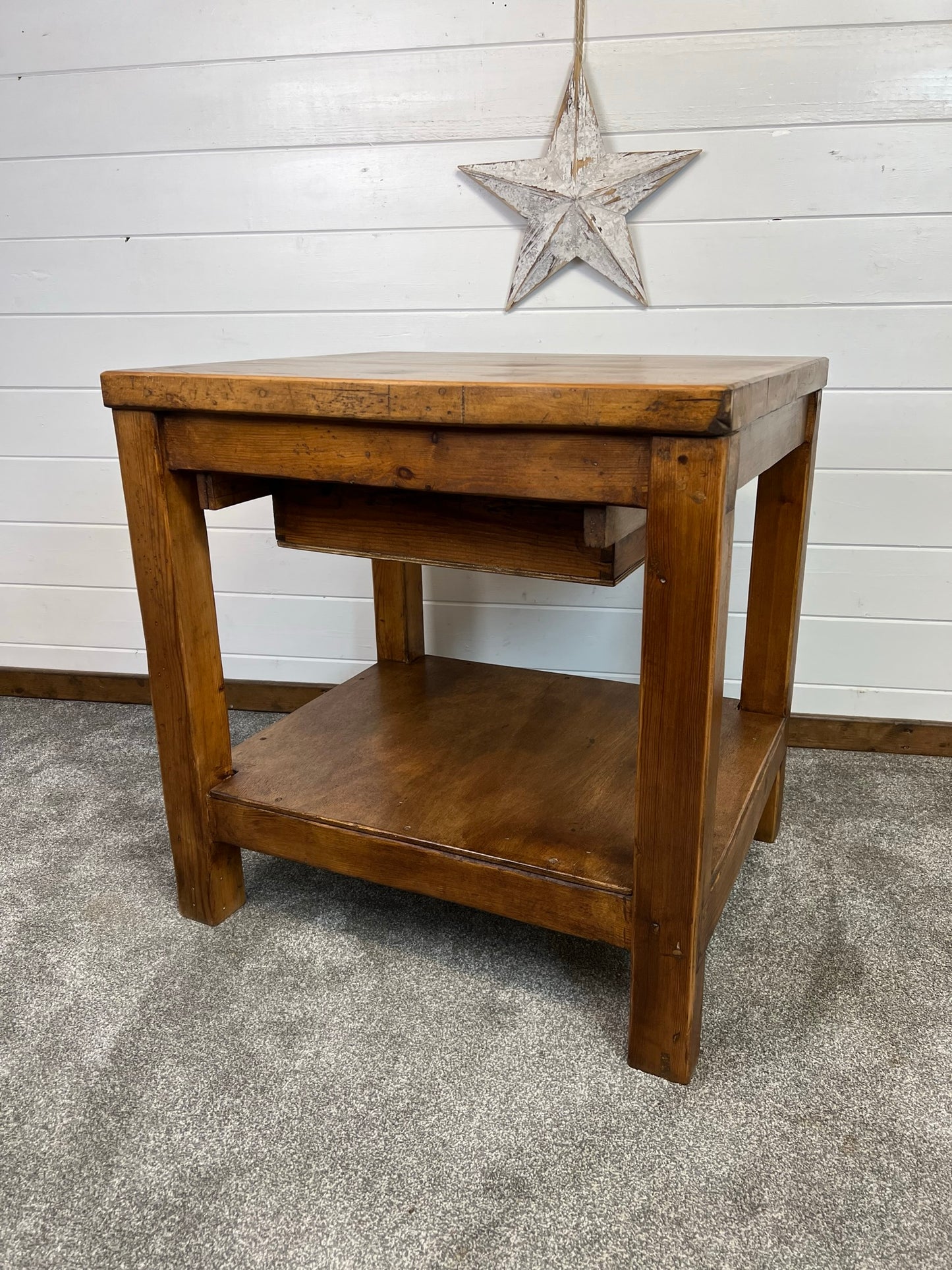 Rustic Reclaimed Large Oak Top Console Side Table Vintage Farmhouse Kitchen Island