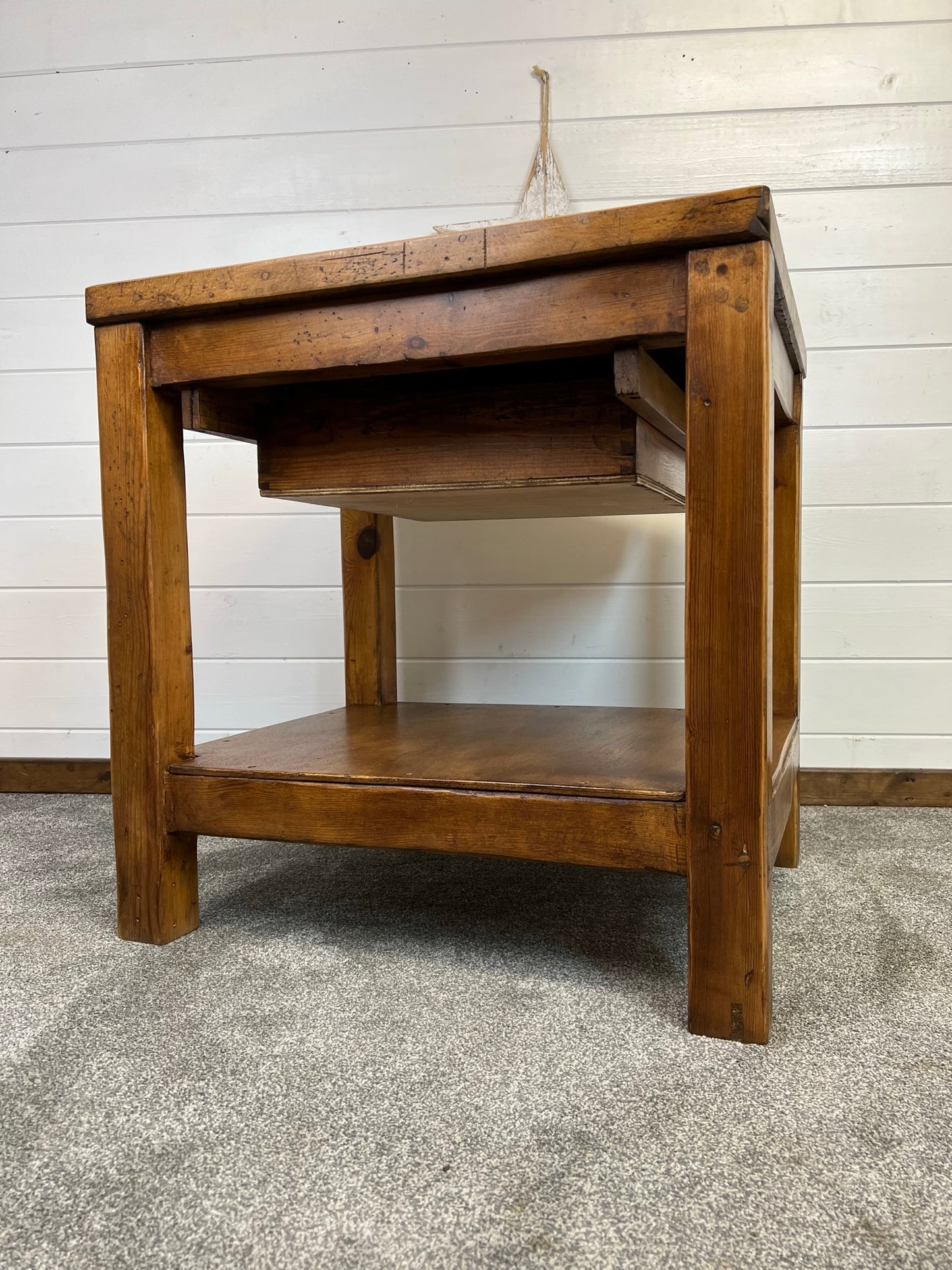 Rustic Reclaimed Large Oak Top Console Side Table Vintage Farmhouse Kitchen Island