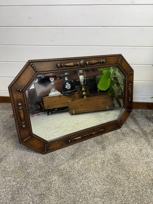 Vintage Arts & Crafts Oak Framed Bevel Edge Mirror Mid Century Home Decor