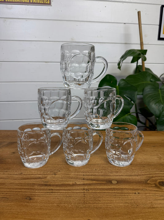 6x French Dimpled Half Pint Beer Glass Job Lot Tavern Pub Bar Beer Tankard