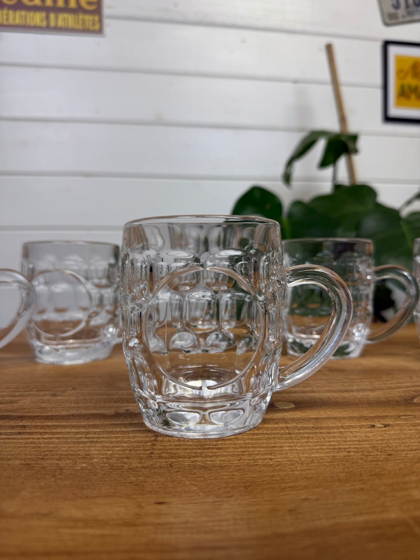 6x French Dimpled Half Pint Beer Glass Job Lot Tavern Pub Bar Beer Tankard