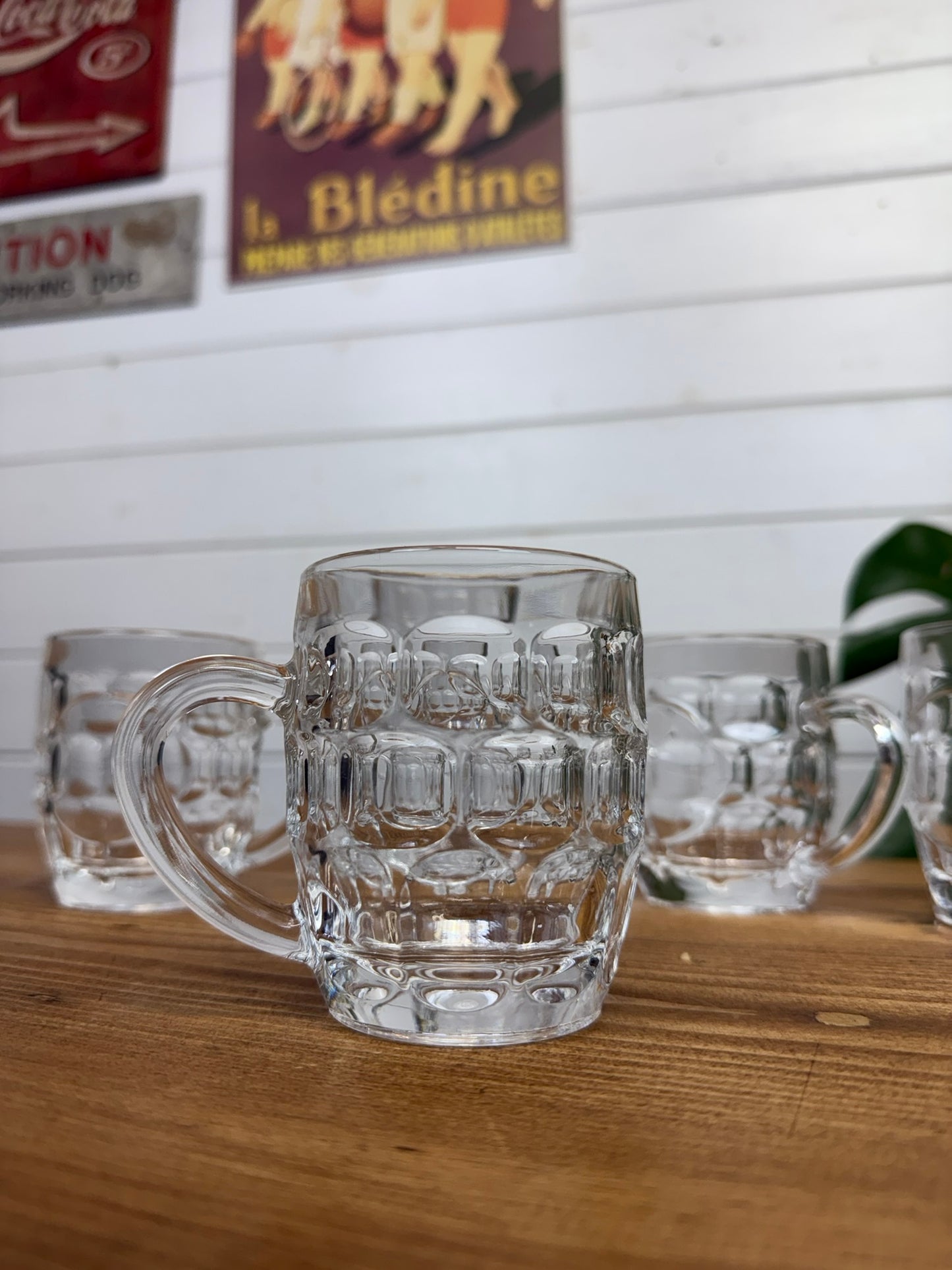 6x French Dimpled Half Pint Beer Glass Job Lot Tavern Pub Bar Beer Tankard