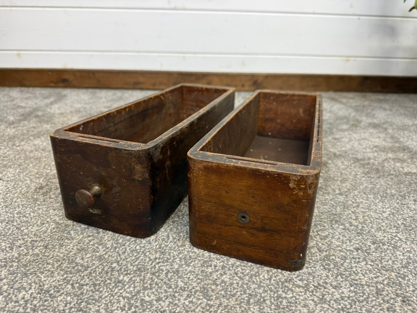 2x Vintage Singer Sewing Machine Drawers Wooden Tool Storage Rustic Display Tray