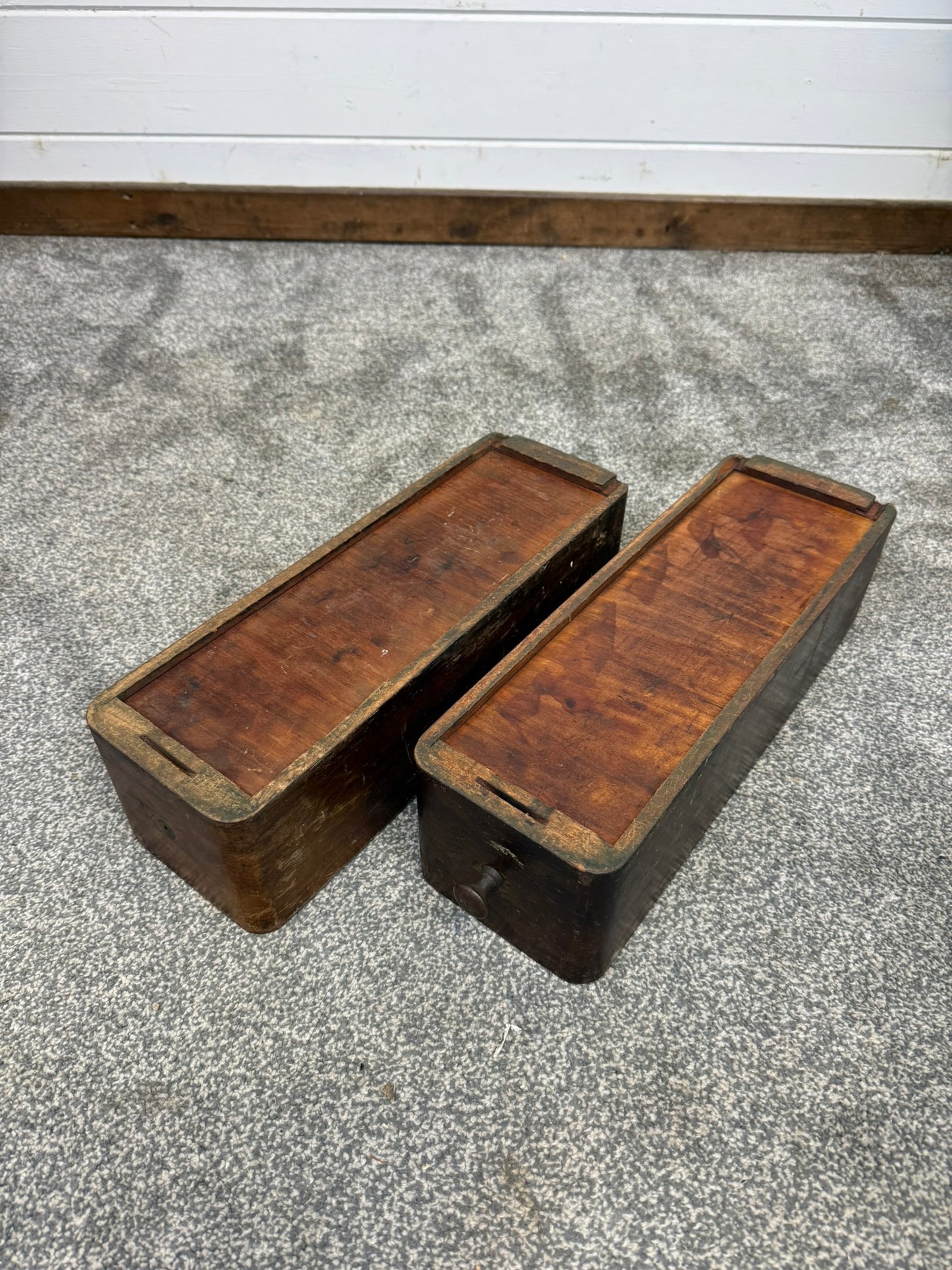 2x Vintage Singer Sewing Machine Drawers Wooden Tool Storage Rustic Display Tray