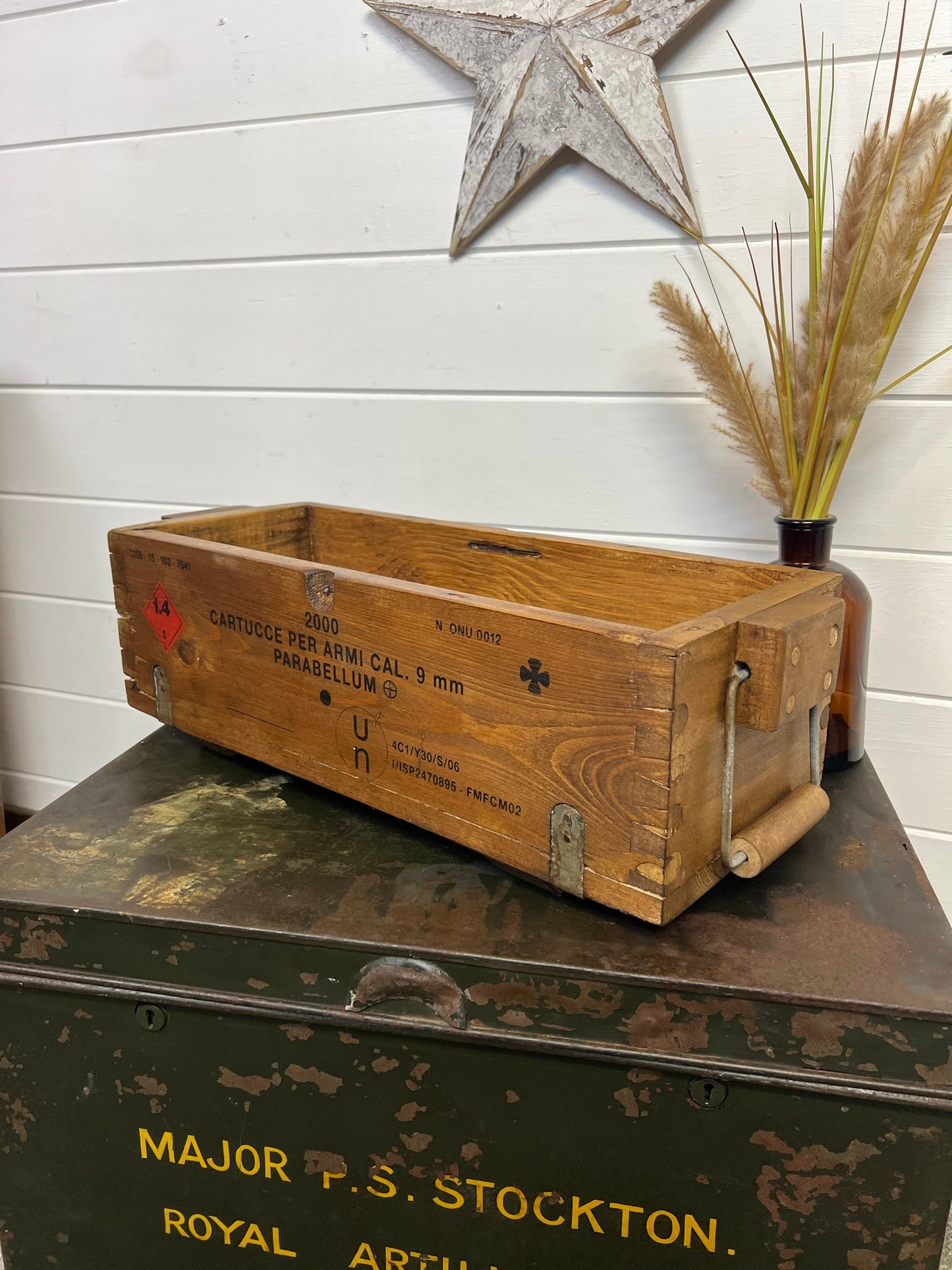 Vintage Wooden Ammo Crate Box Army Rustic Industrial Chest Tool Box Storage Box