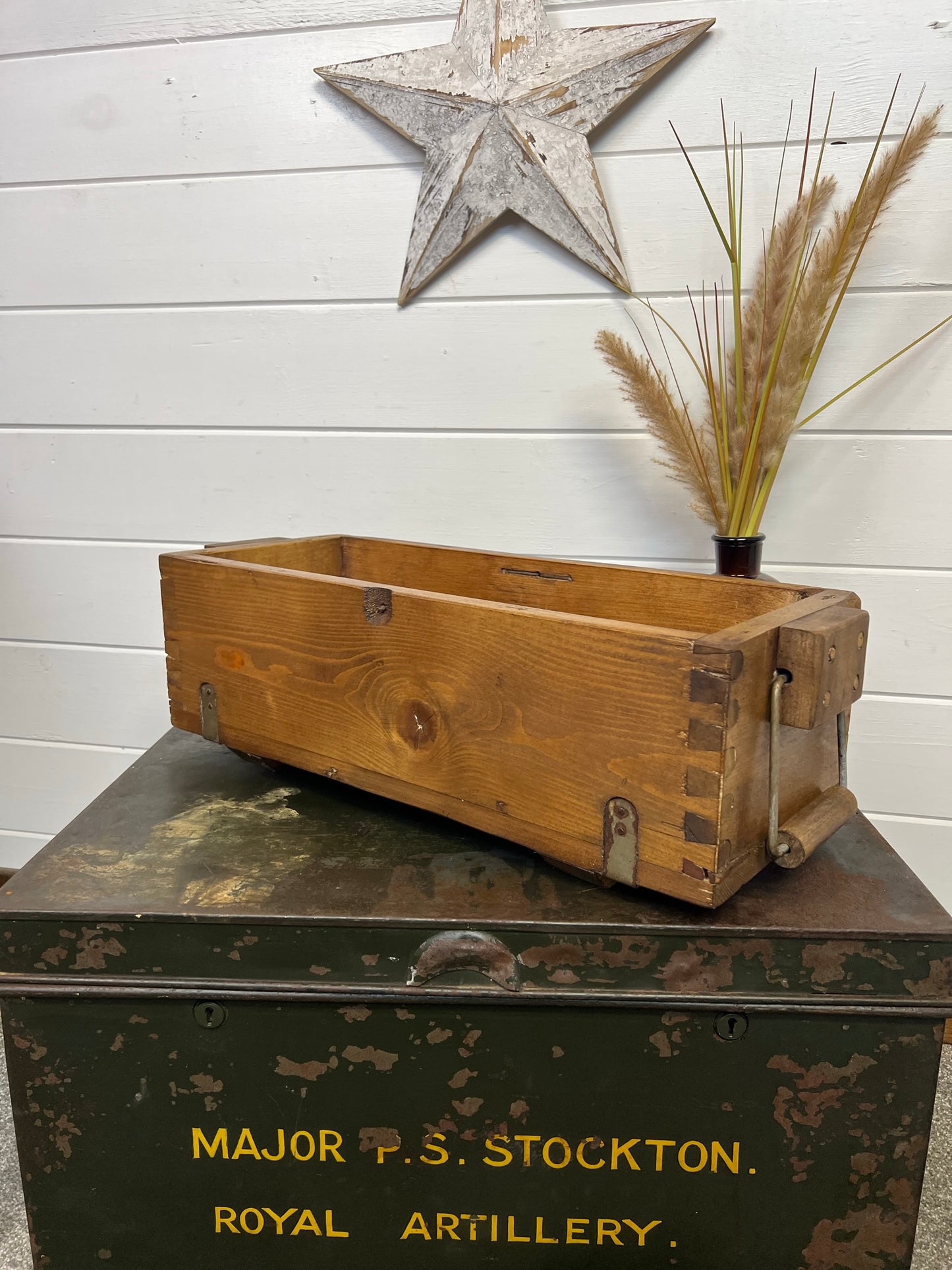 Vintage Wooden Ammo Crate Box Army Rustic Industrial Chest Tool Box Storage Box