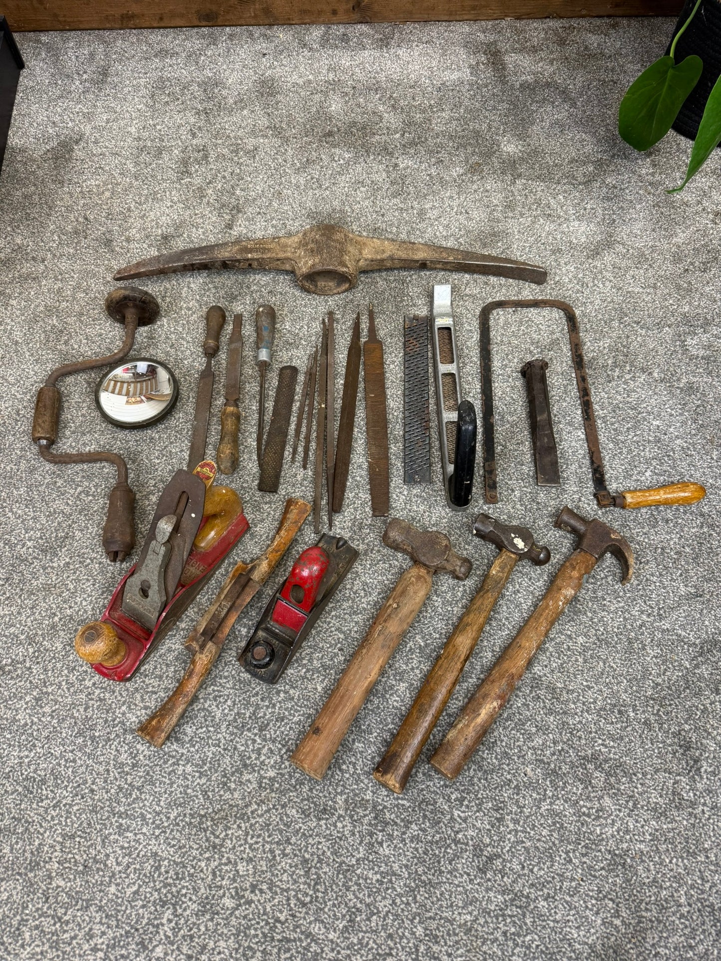 Vintage Tool Job Lot Old Tools Rasp Files Hammers Pick Axe Planes Etc.