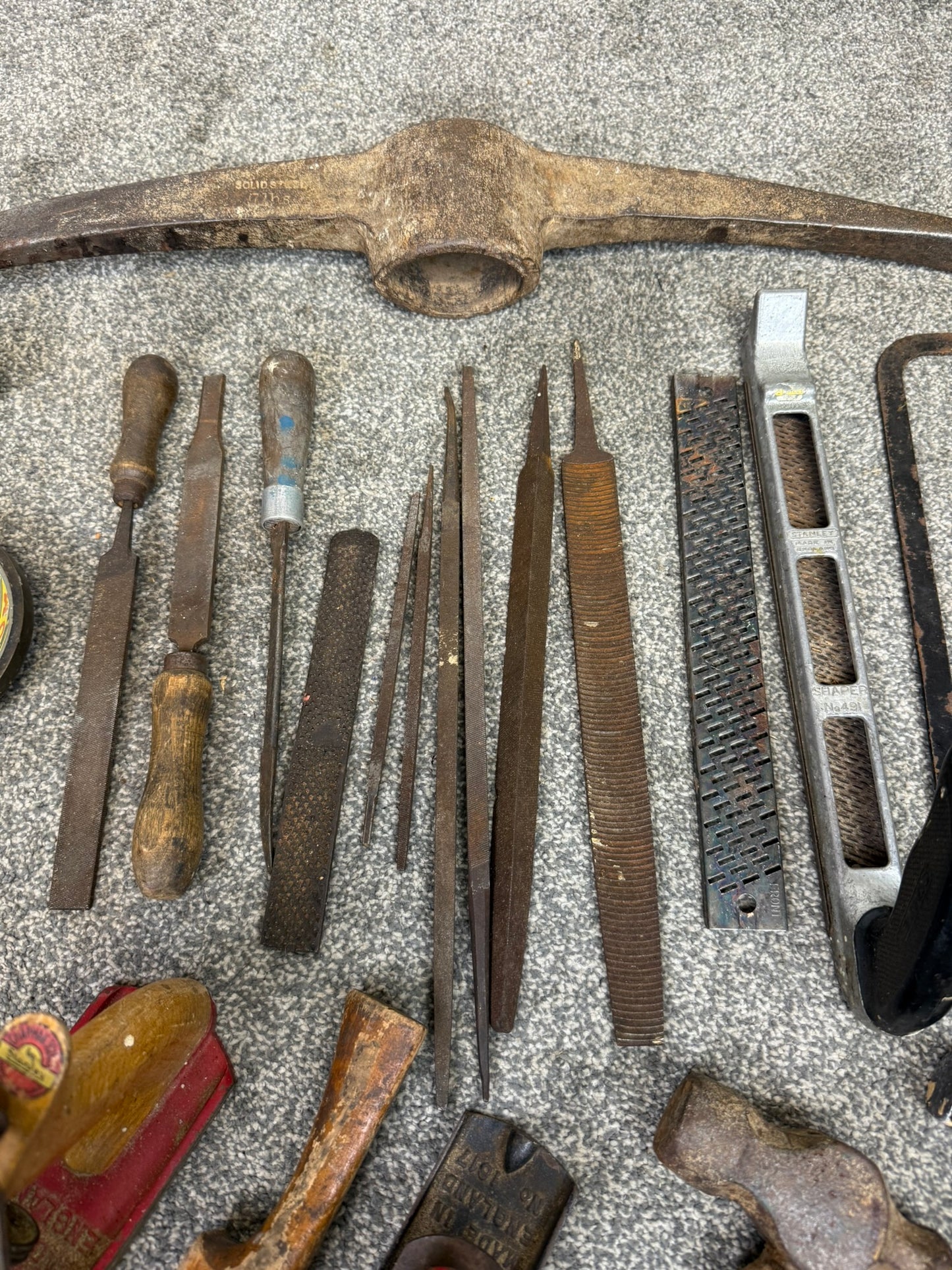 Vintage Tool Job Lot Old Tools Rasp Files Hammers Pick Axe Planes Etc.