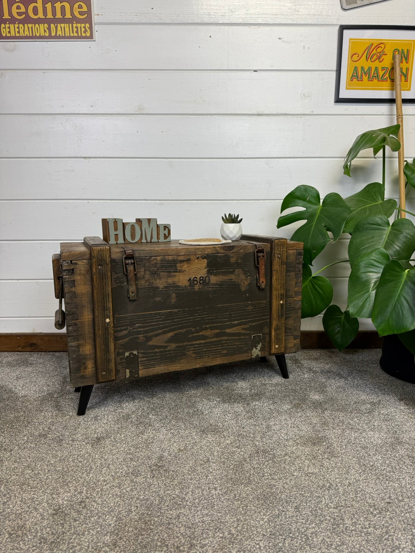 Vintage Wooden Ammo Chest Side Table Quirky Rustic Industrial Home Coffee Table