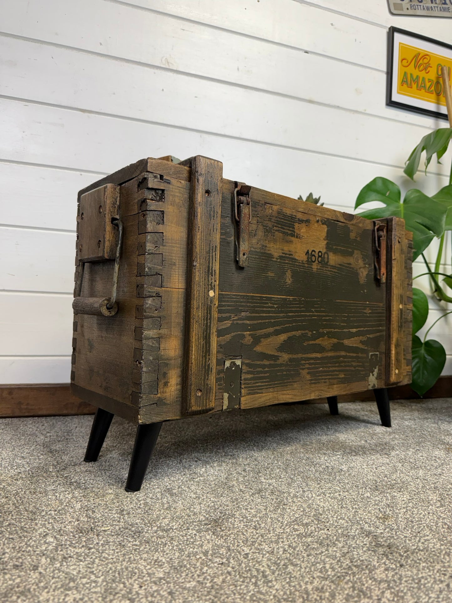 Vintage Wooden Ammo Chest Side Table Quirky Rustic Industrial Home Coffee Table