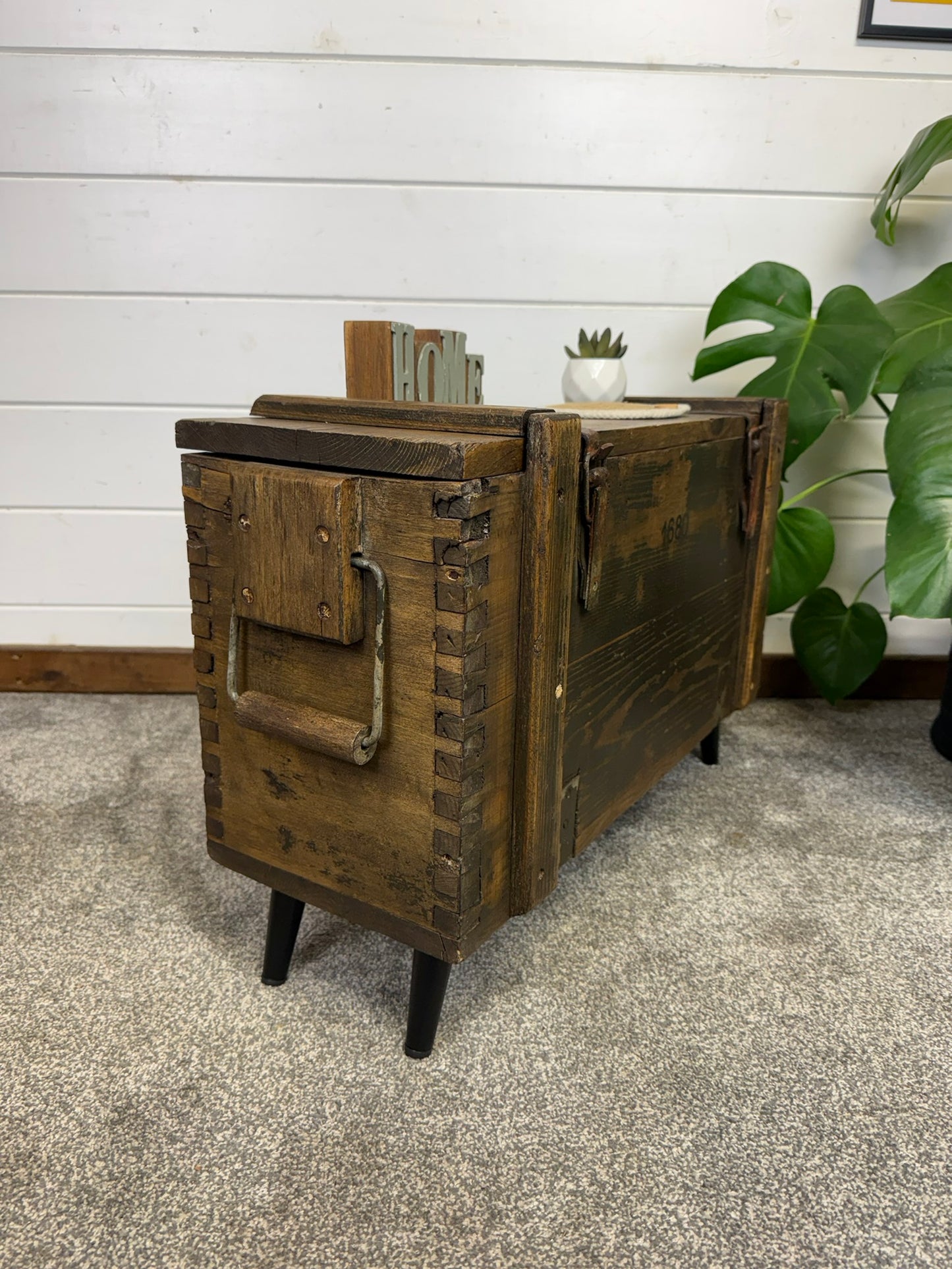 Vintage Wooden Ammo Chest Side Table Quirky Rustic Industrial Home Coffee Table