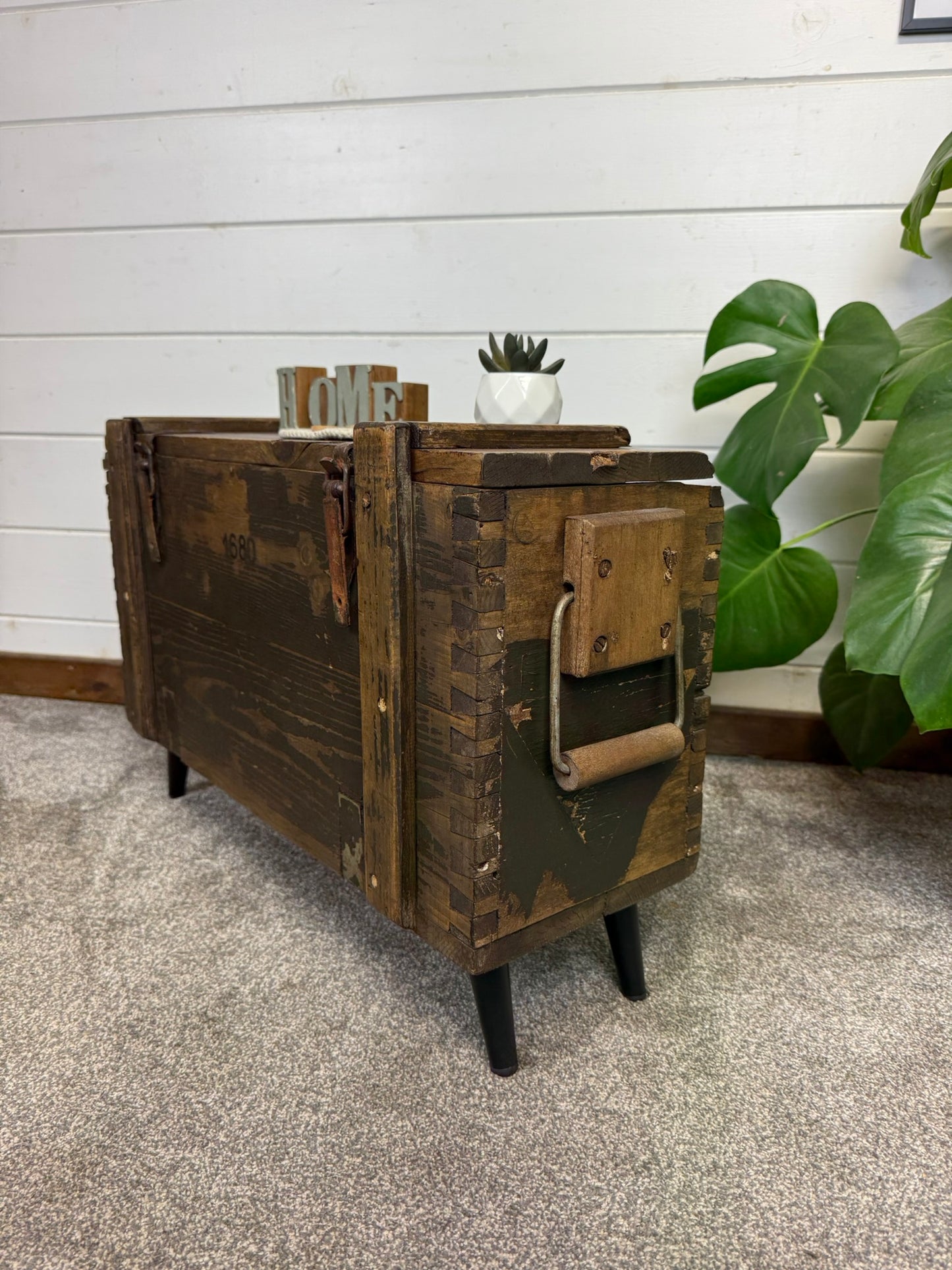 Vintage Wooden Ammo Chest Side Table Quirky Rustic Industrial Home Coffee Table