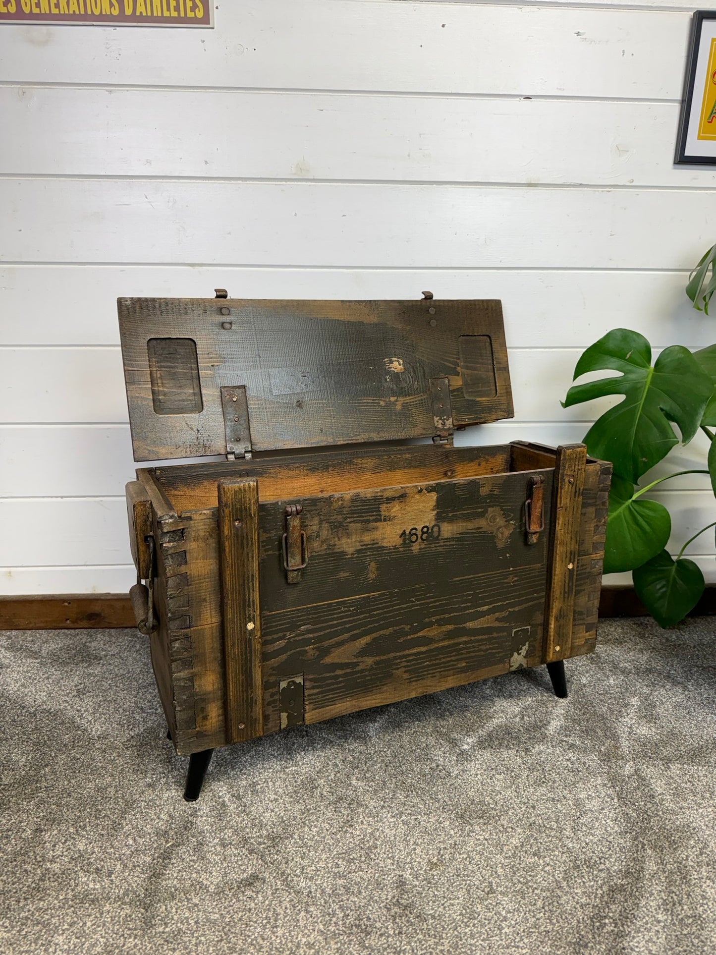 Vintage Wooden Ammo Chest Side Table Quirky Rustic Industrial Home Coffee Table