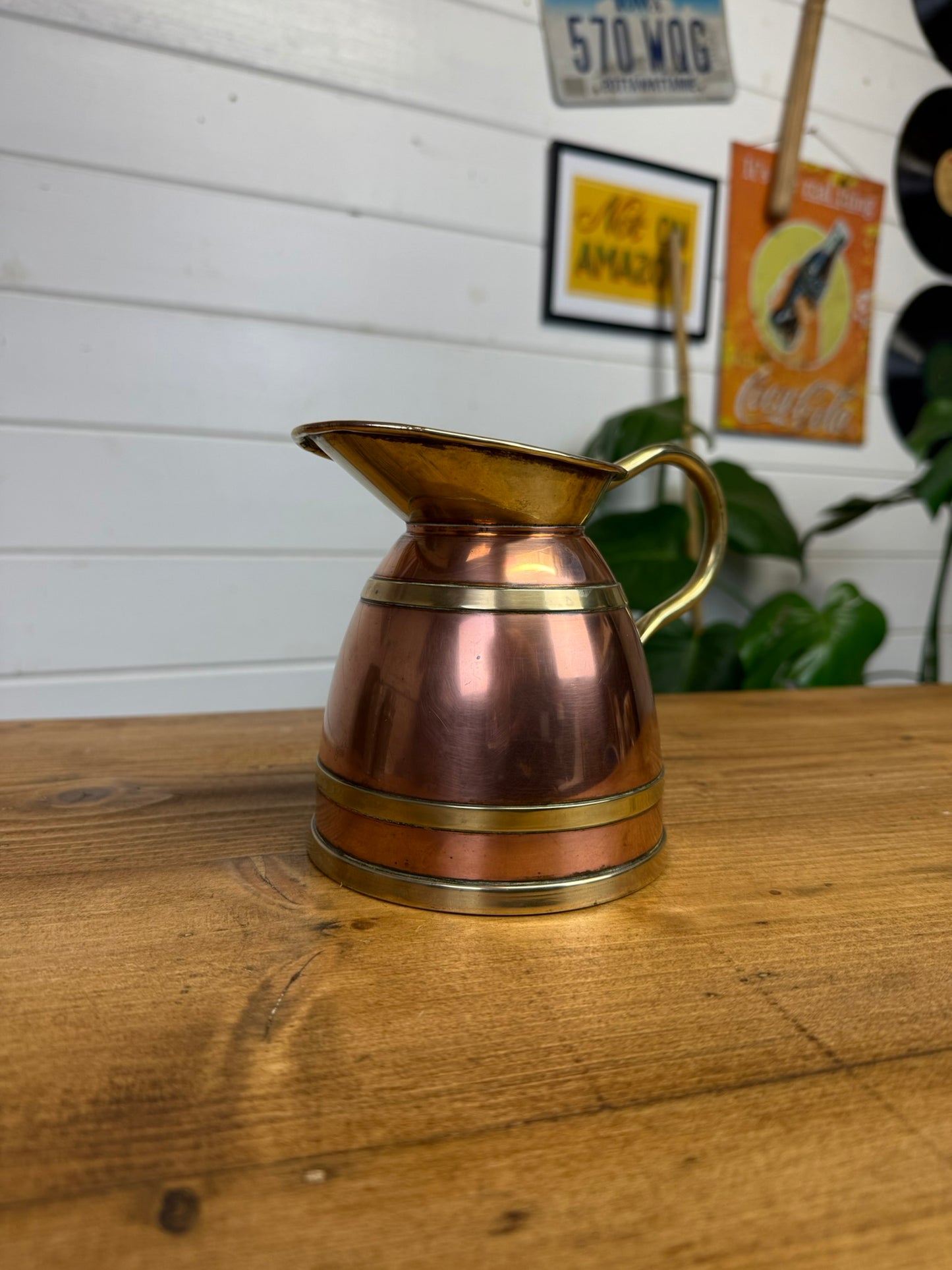 Vintage Copper & Brass Peerage Jug Pitcher Rustic Boho Art Deco