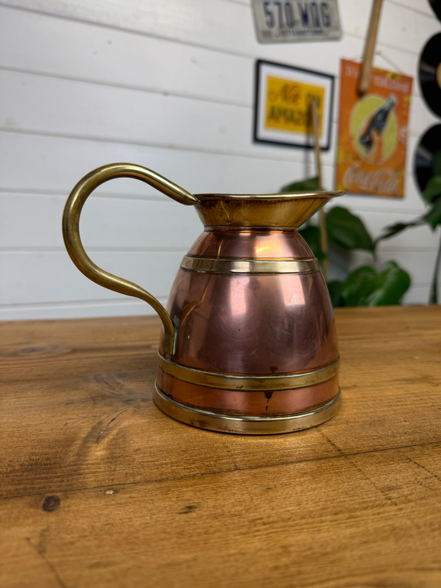 Vintage Copper & Brass Peerage Jug Pitcher Rustic Boho Art Deco