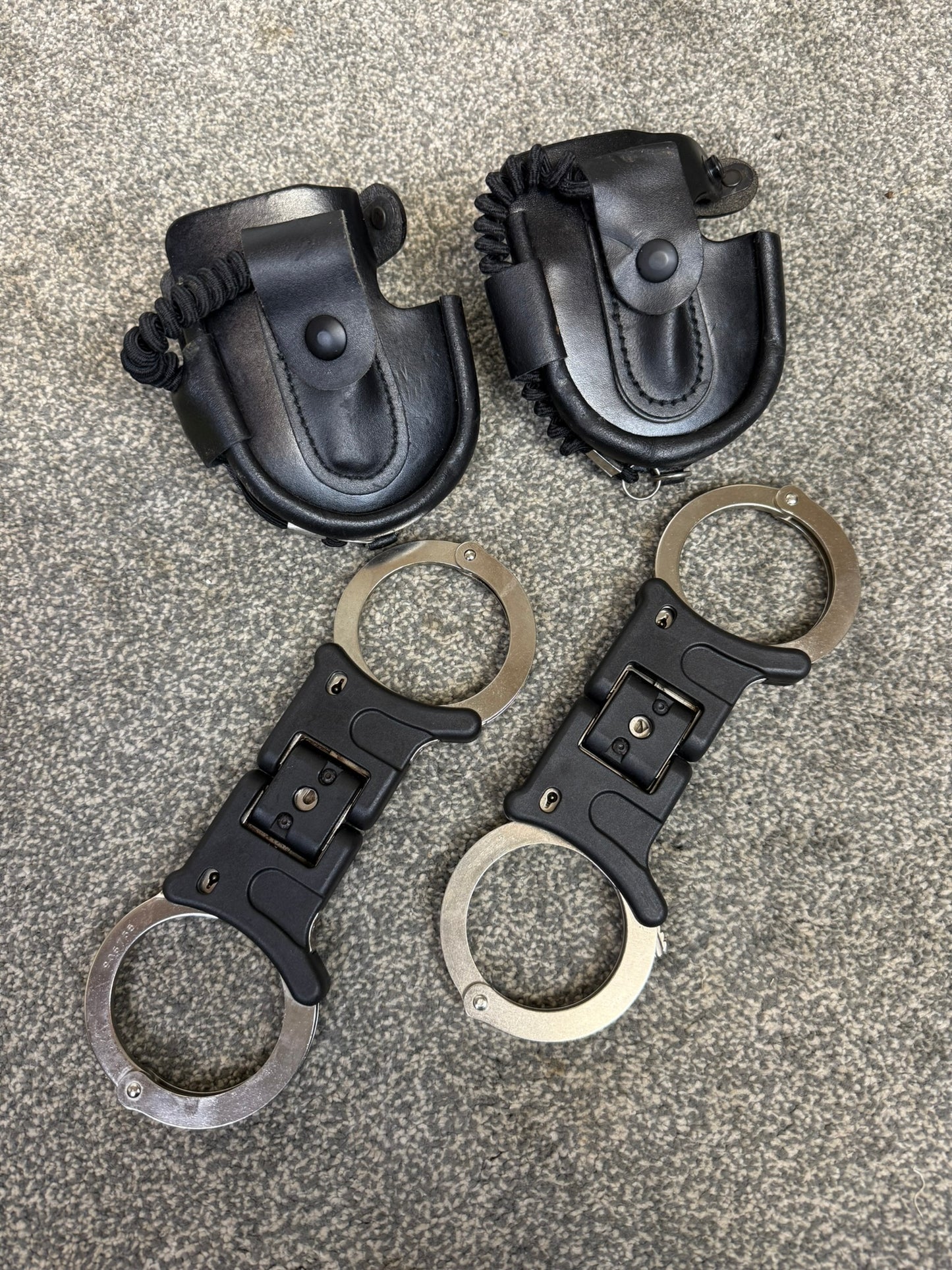 Ex Police Folding Hiatt Handcuffs Hinged Cuffs Pouch & Key Security Collectible