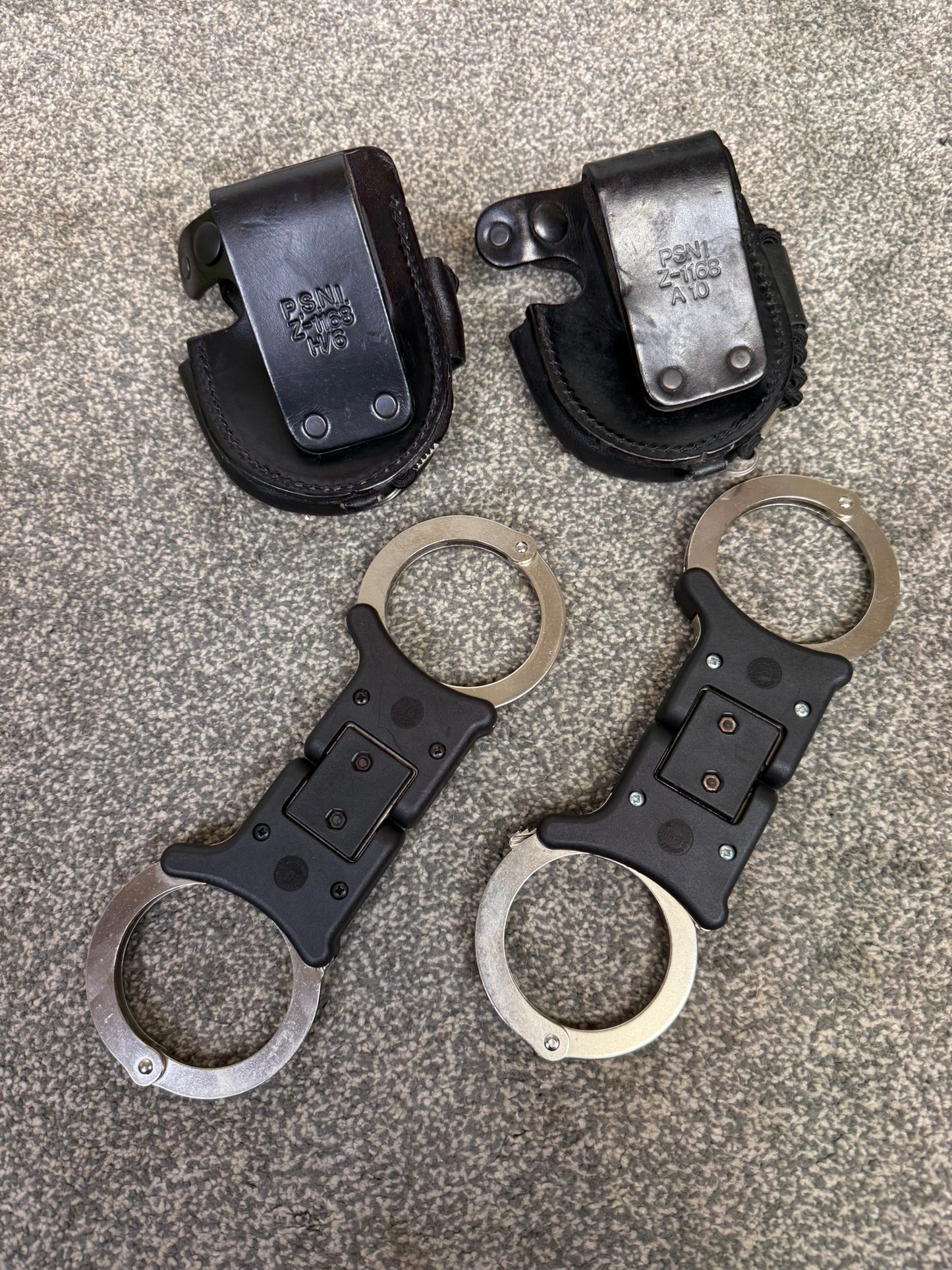 Ex Police Folding Hiatt Handcuffs Hinged Cuffs Pouch & Key Security Collectible