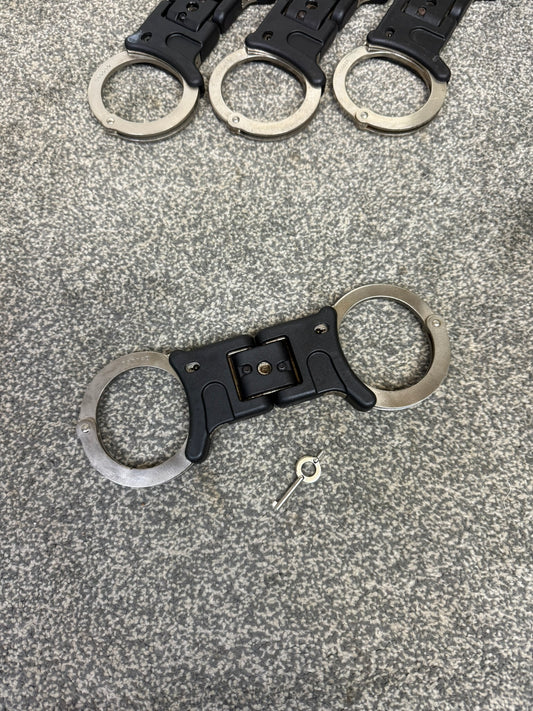 Ex Police Folding Hiatt Handcuffs Hinged Cuffs & Key Security Collectible