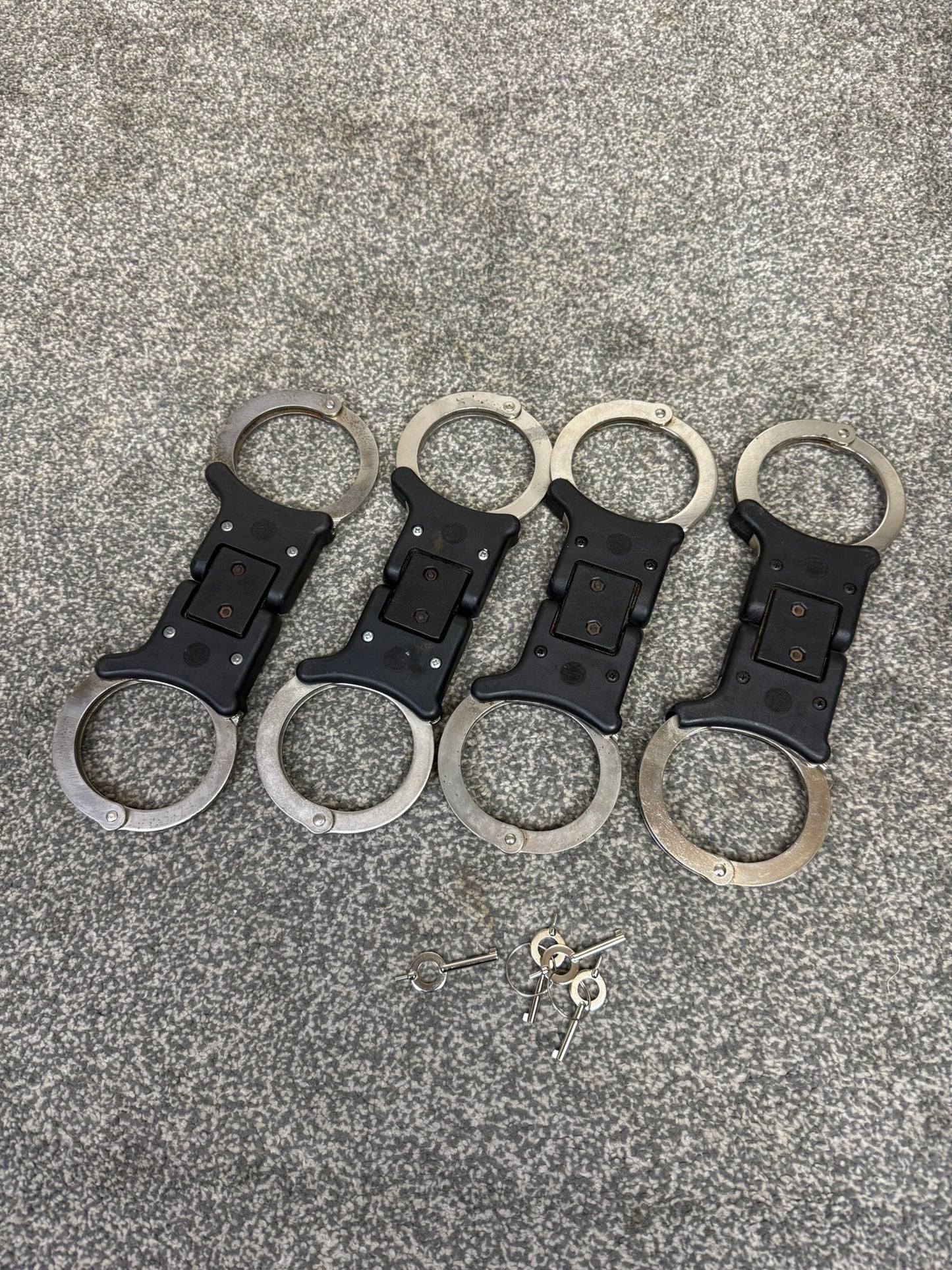 Ex Police Folding Hiatt Handcuffs Hinged Cuffs & Key Security Collectible