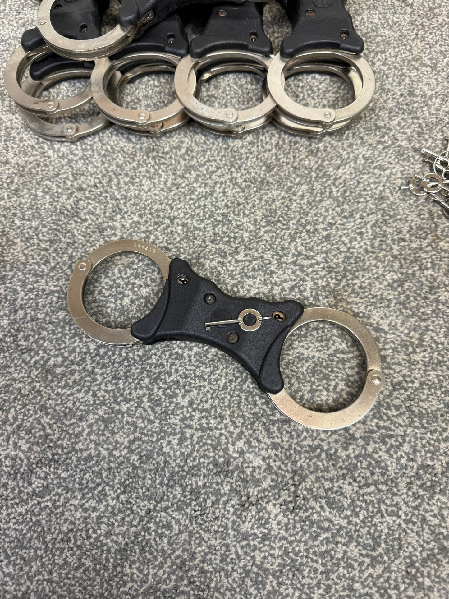 Ex Police Hiatt Rigid Handcuffs With Serial No. Security Cuffs Police Displays Collectible