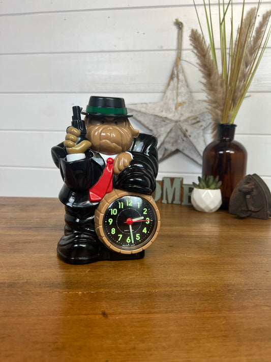 Vintage Gangster Bulldog In Tuxedo Quartz Alarm Clock Japan Retro Novelty