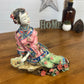 Chinese Shiwan Wucai Porcelain Pottery Ceramic Lady Flower Figurine Statue