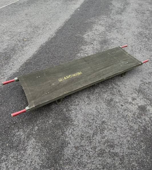 Vintage British Army Wooden Folding Stretcher Military "Guard Room" Re-enactment Display Camp Bed