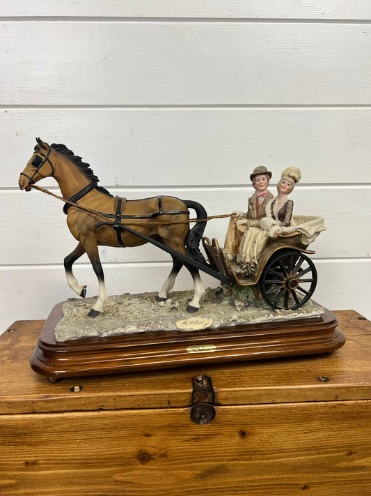 Vintage Capodimonte A. Belcari Porcelain Coach Carriage Horse Couple Sculpture Statue