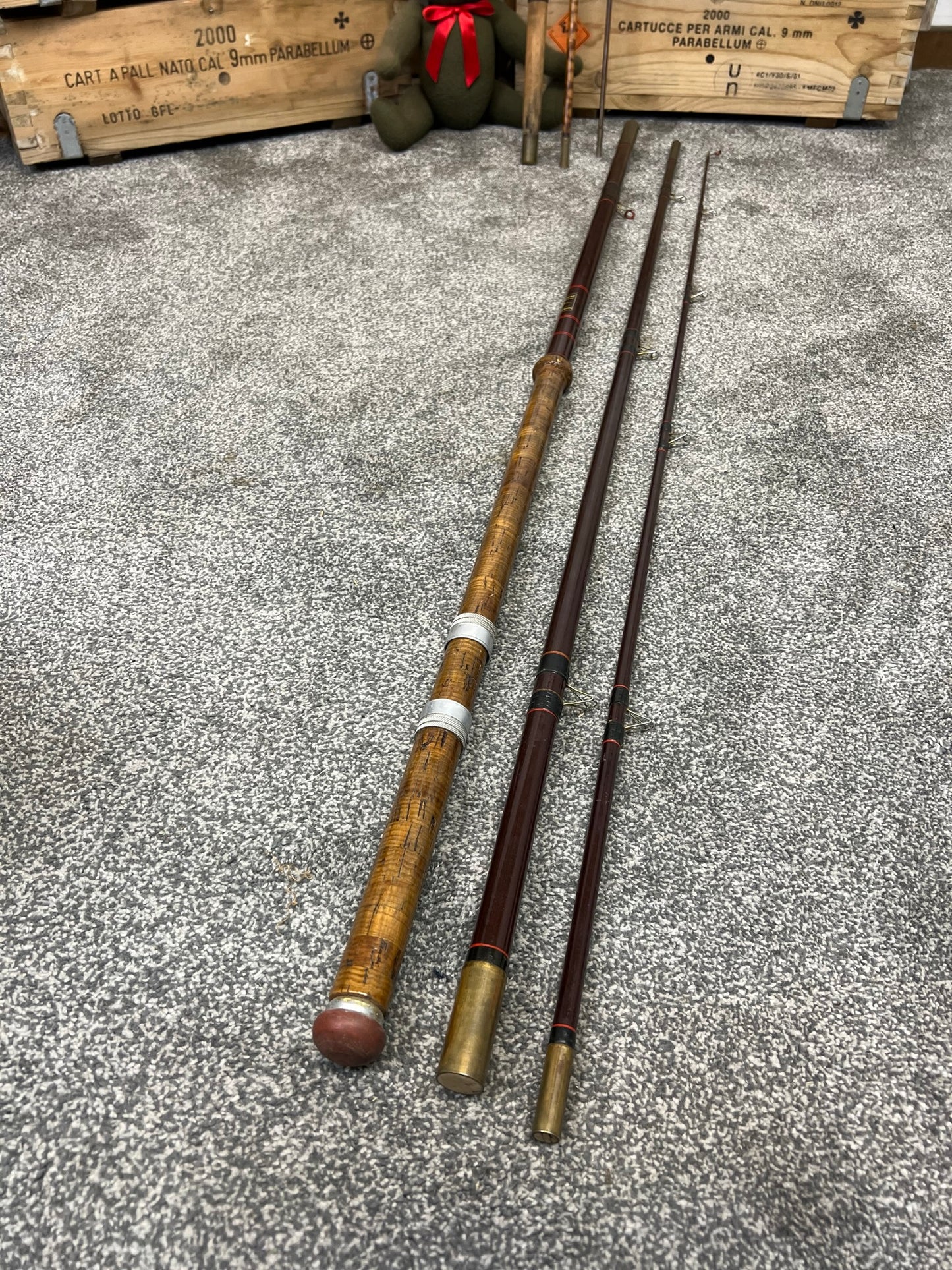 2x Vintage Fishing Rod Job Lot 10ft Split Cane & 14ft Goldcrest - Fishing Display Prop