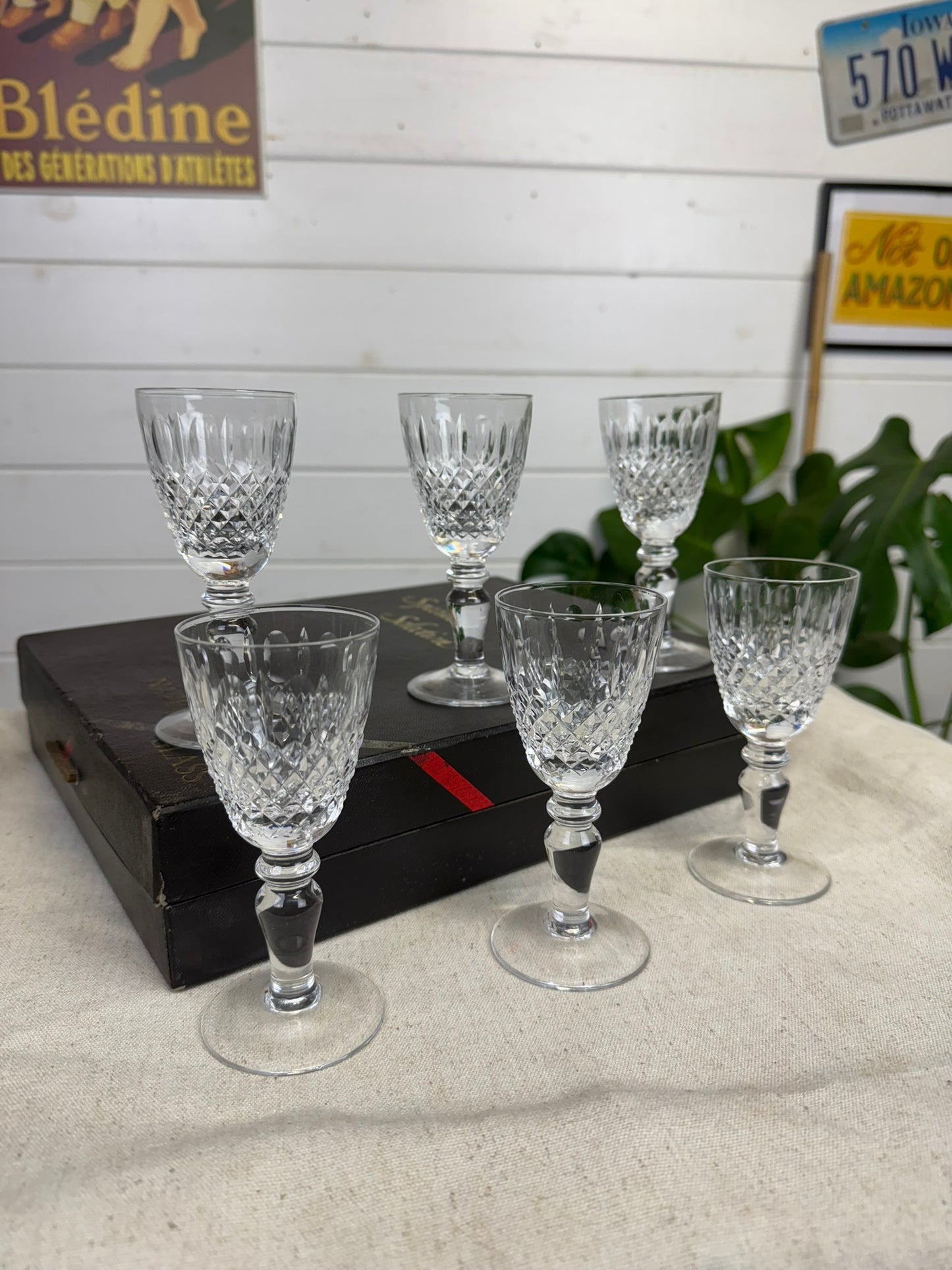 6x Vintage Nazeing Lead Crystal Hand Made Port / Sherry Glasses