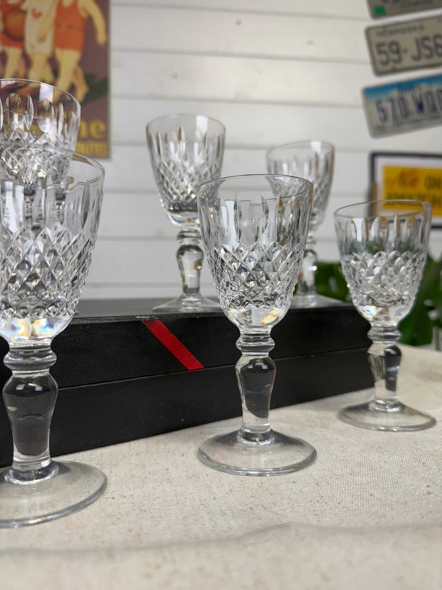 6x Vintage Nazeing Lead Crystal Hand Made Port / Sherry Glasses