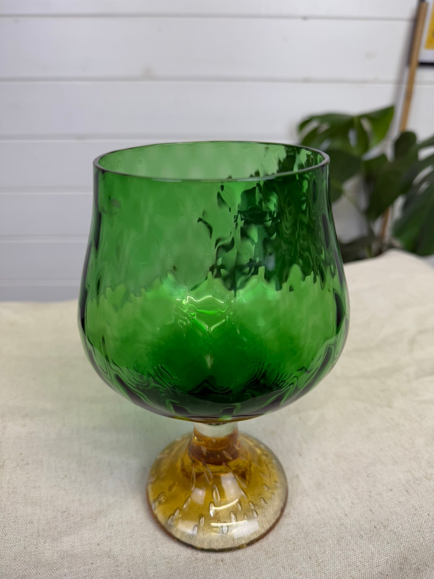 Vintage Green Glass Vase 1960's Glass Goblet Mid Century Art Deco Empoli Style