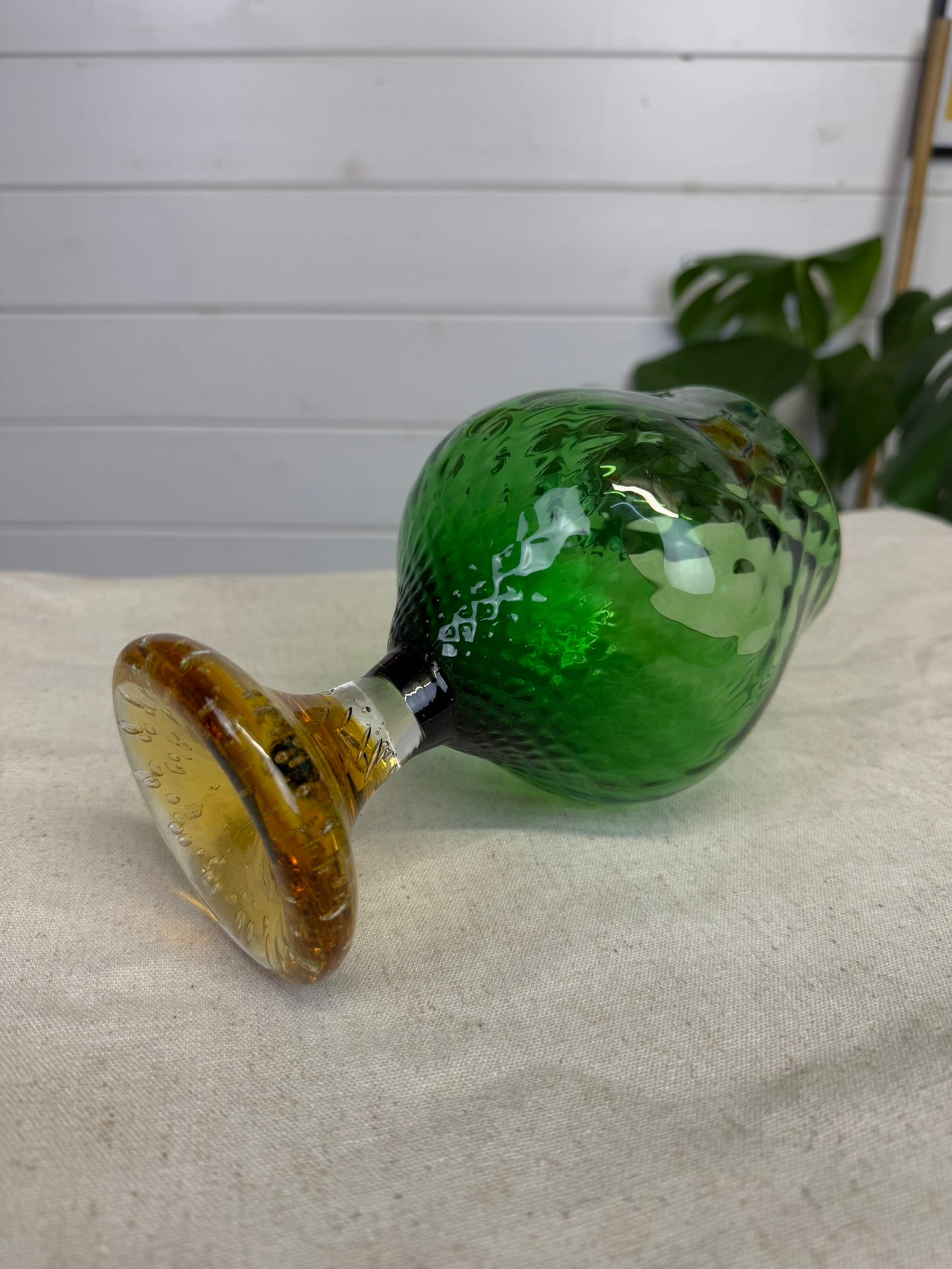 Vintage Green Glass Vase 1960's Glass Goblet Mid Century Art Deco Empoli Style