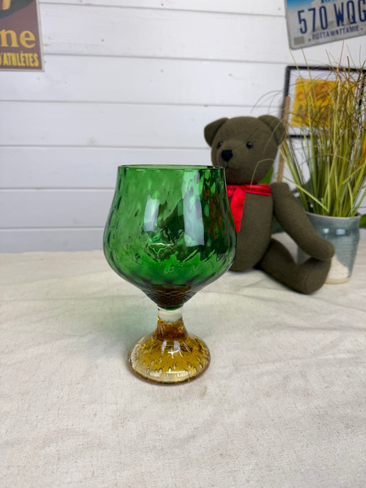 Vintage Green Glass Vase 1960's Glass Goblet Mid Century Art Deco Empoli Style