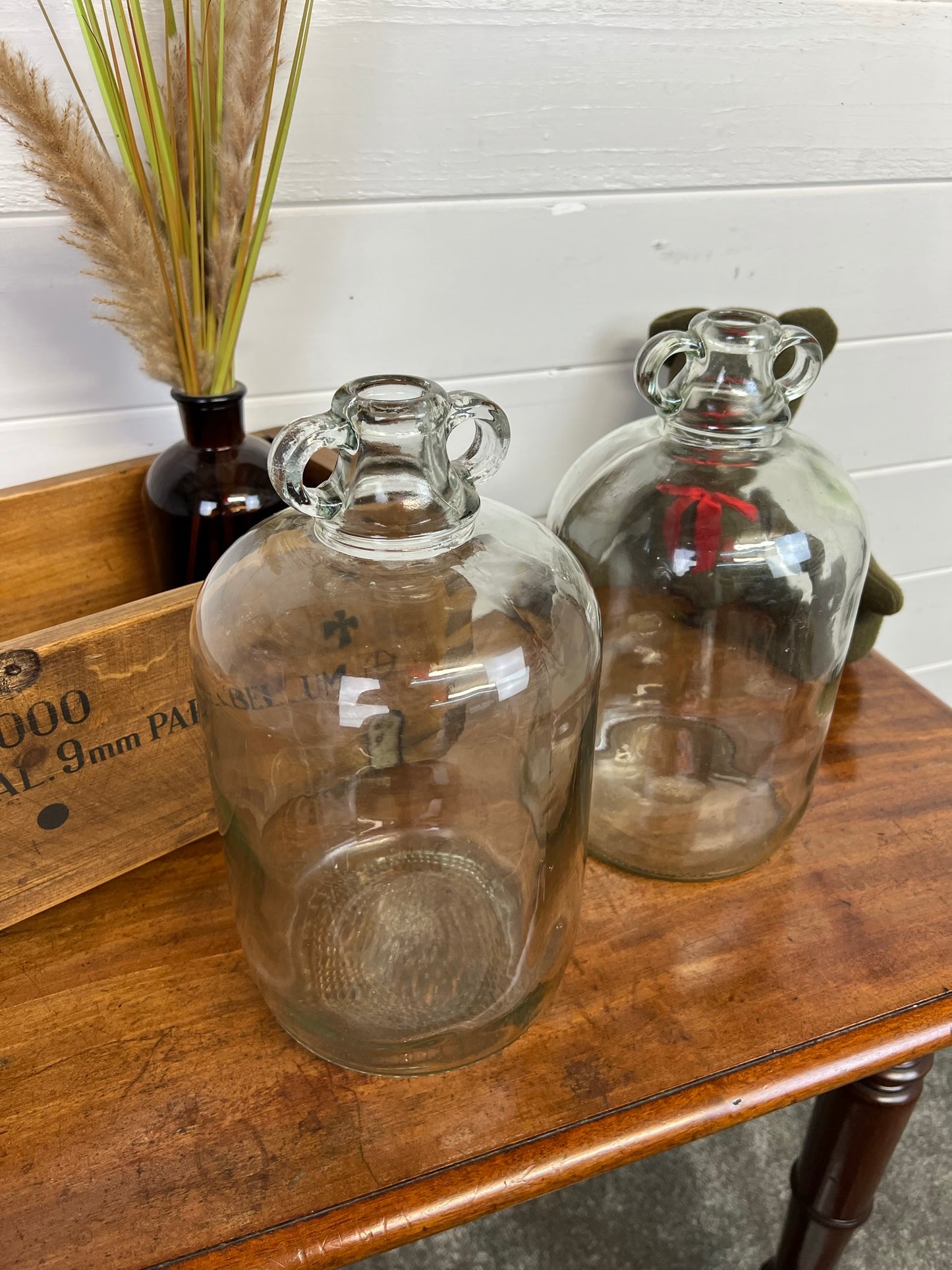 2x Vintage Demi John Glass Bottle Decorative Vase Rustic Wedding Display