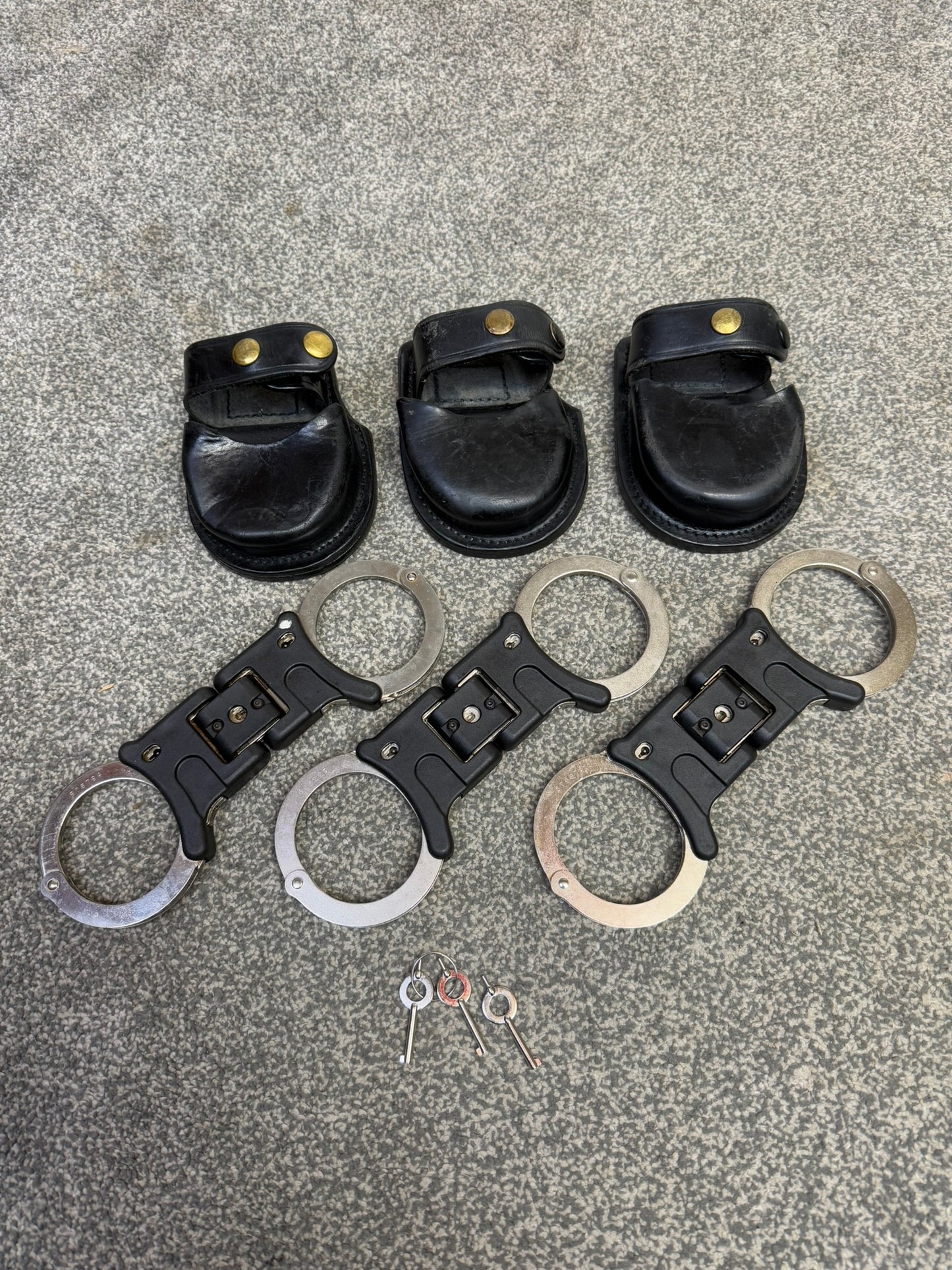 Ex Police Folding Hiatt Handcuffs Hinged Cuffs Belt Pouch & Key Security Collectible