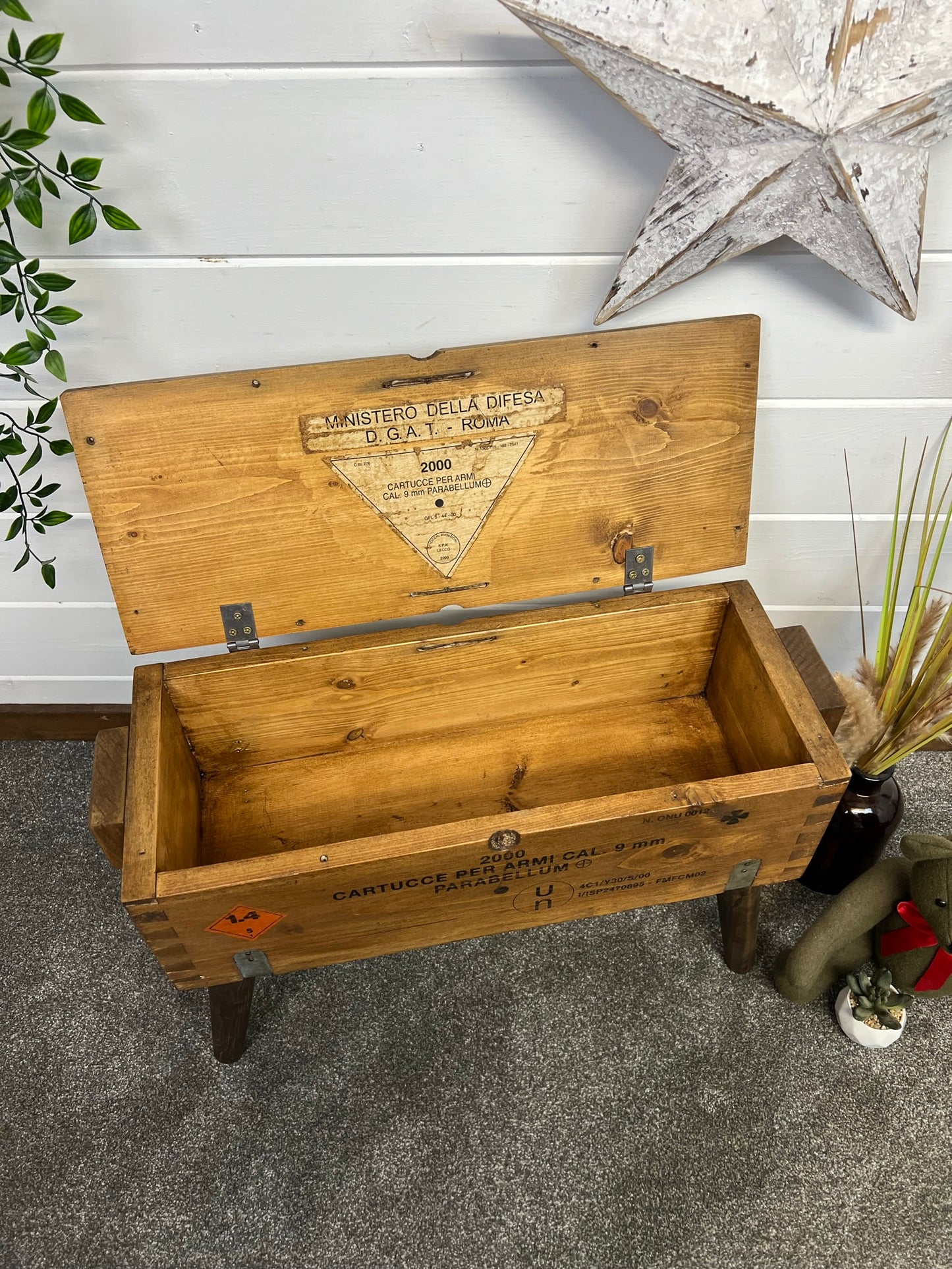 Rustic Wooden Ammo Box Side Table Vintage Storage Chest Industrial Trunk Home Coffee Table