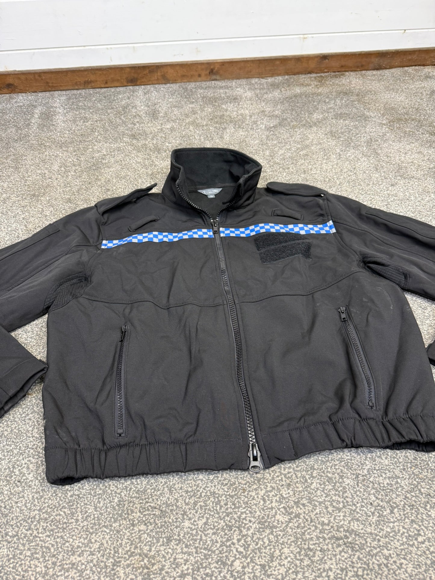 Black Softshell Jacket Fleece Medium - Ex Police Reflective Security Hiking Riding