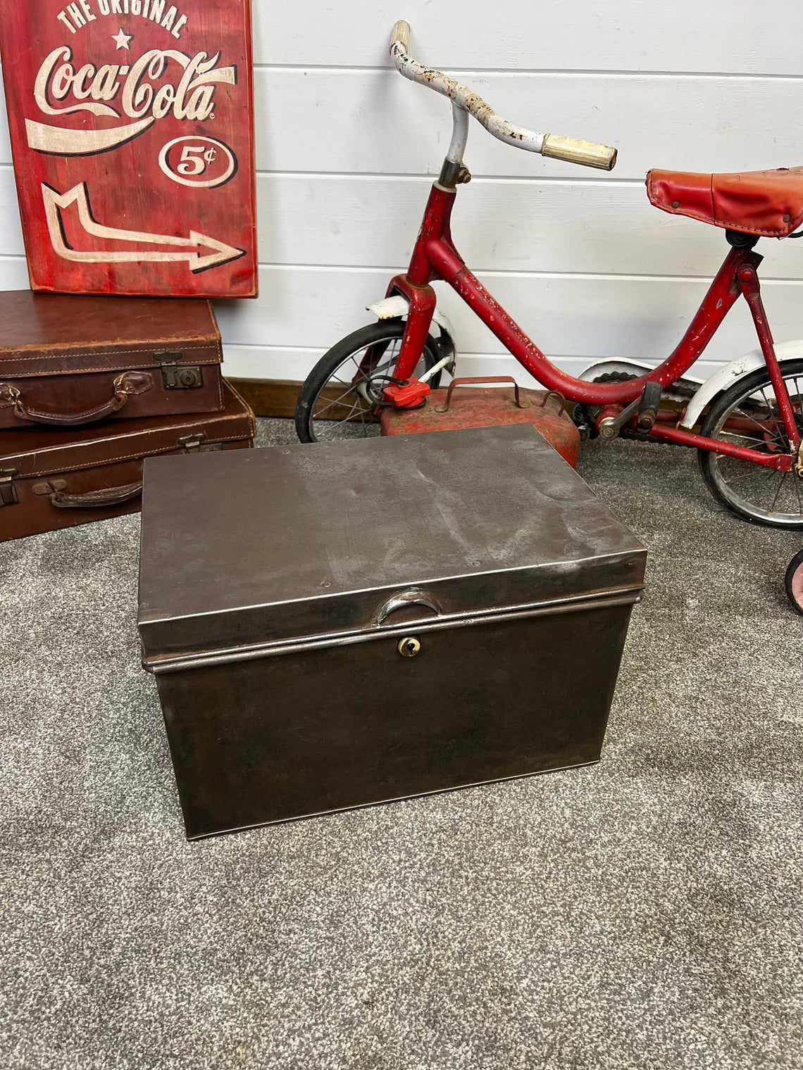 Vintage Metal Deeds Box Storage Tin Rustic Shabby Chic Decor Vintage Steampunk Display
