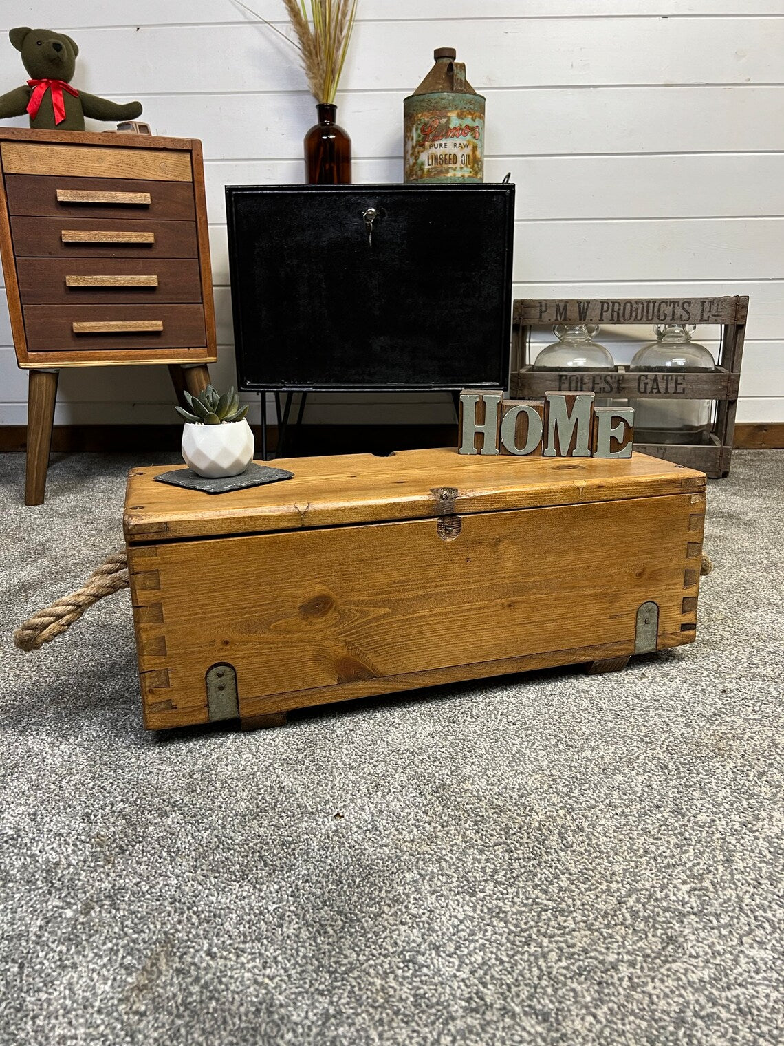 Rustic Vintage Wooden Ammo Box Reclaimed Military Storage Chest Box Toolbox