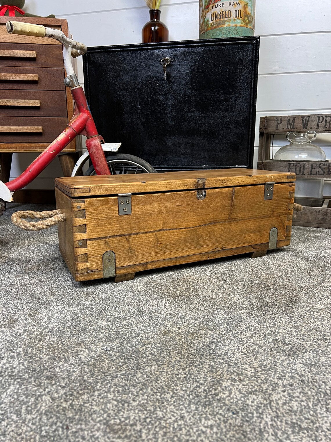 Rustic Vintage Wooden Ammo Box Reclaimed Military Storage Chest Box Toolbox