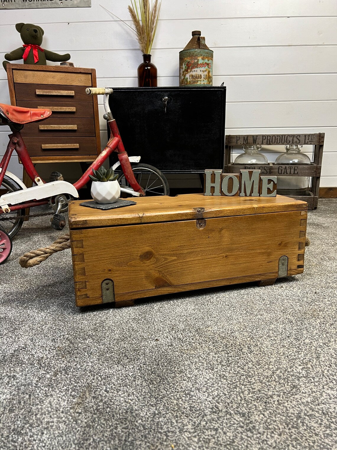 Rustic Vintage Wooden Ammo Box Reclaimed Military Storage Chest Box Toolbox