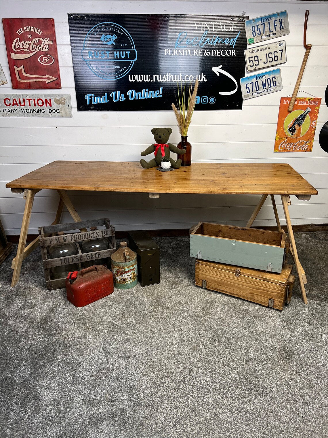 Rustic Industrial Trestle Table Top Wooden Vintage Table Farmhouse Desk Wedding Chic